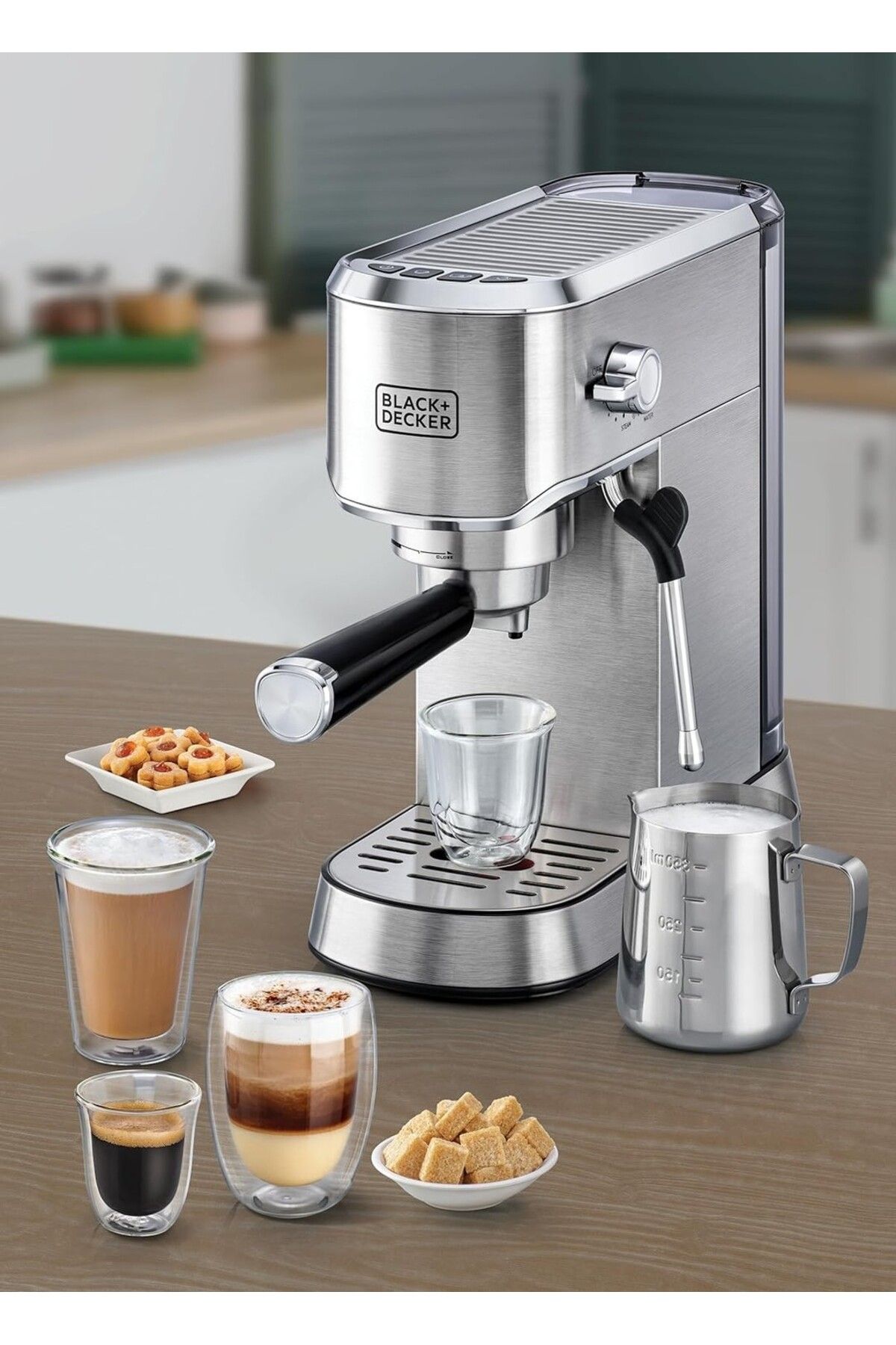 Black&Decker 15 Bar Espresso Makinesi - Gümüş Renk Süt Köpürtücü ile Cappuccino, Latte, Americano ve Macchiato