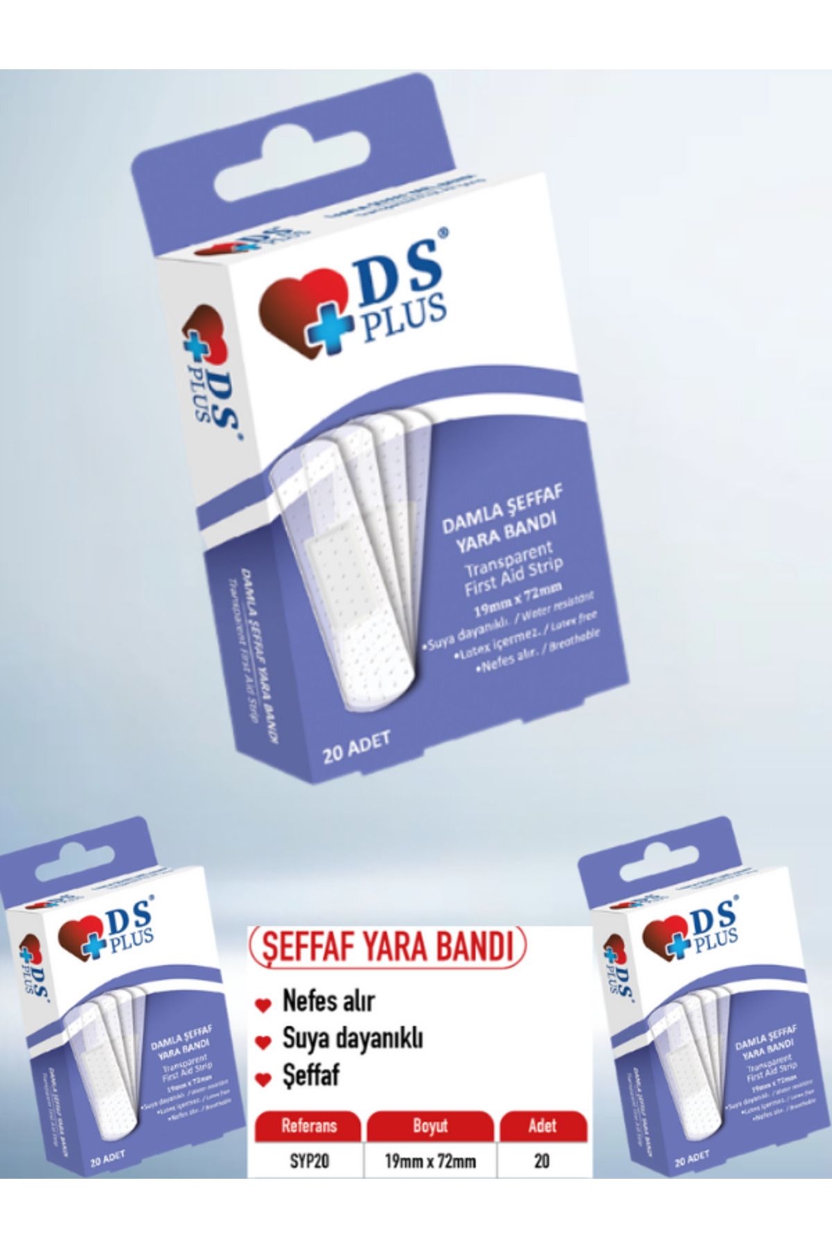 DS Sağlık Yara Bandı ŞEFFAF  transparent  First AİD Strip 19mm x 72 mm 20 ADET