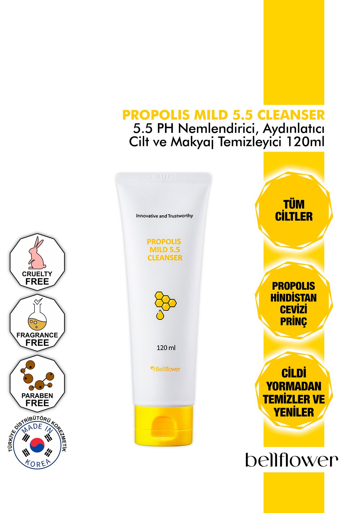 Bellflower-5.5 Ph Containing Propolis - Gentle Formula Moisturizing and Soothing Skin Makeup Remover 120ml 1