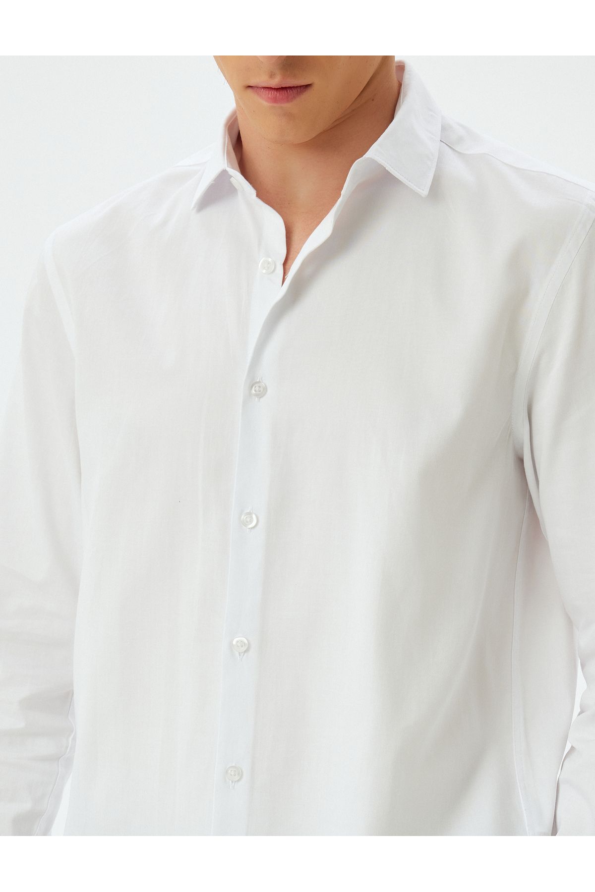 Koton-Long Sleeve Slim Fit Cotton Shirt - Half Italian Collar 5
