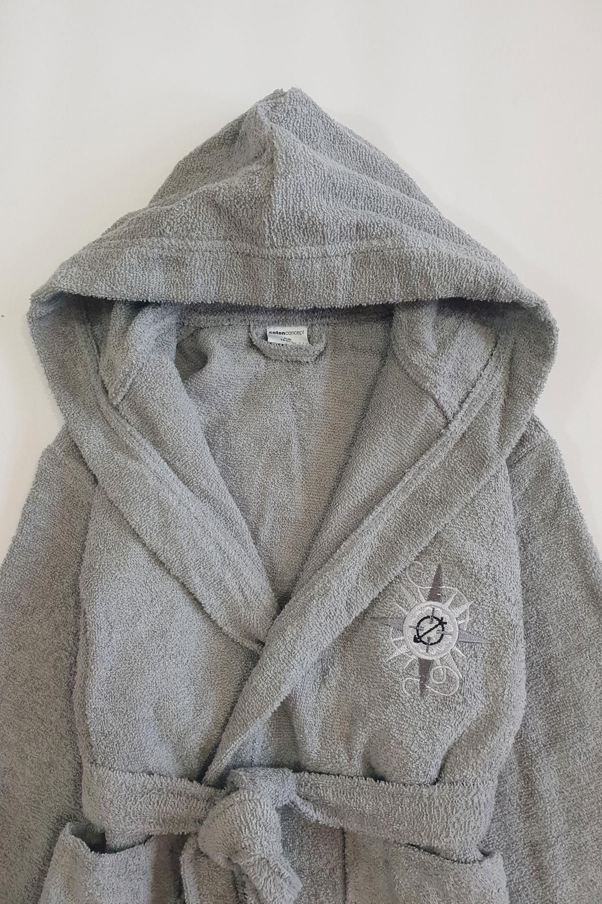 COTENCONCEPT-Cotton Hooded Children's Bathrobe - Plain Cut 4