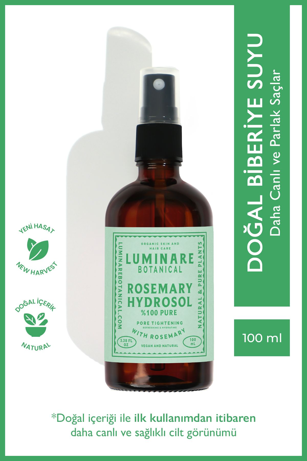 Luminare Botanical %100 Saf Biberiye Suyu Hidrosol Tonik, Saç Dökülmelerine Karşı Etkili, Güçlendirici ve Canlandırıcı