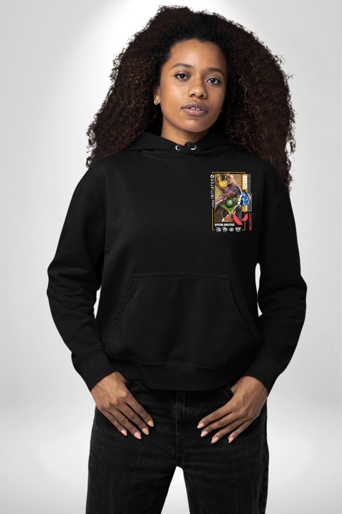 Angemiel-Valorant Gekko Agent Game Character Features Black Hooded Pocket Back Printed Sweatshirt Unisex 8