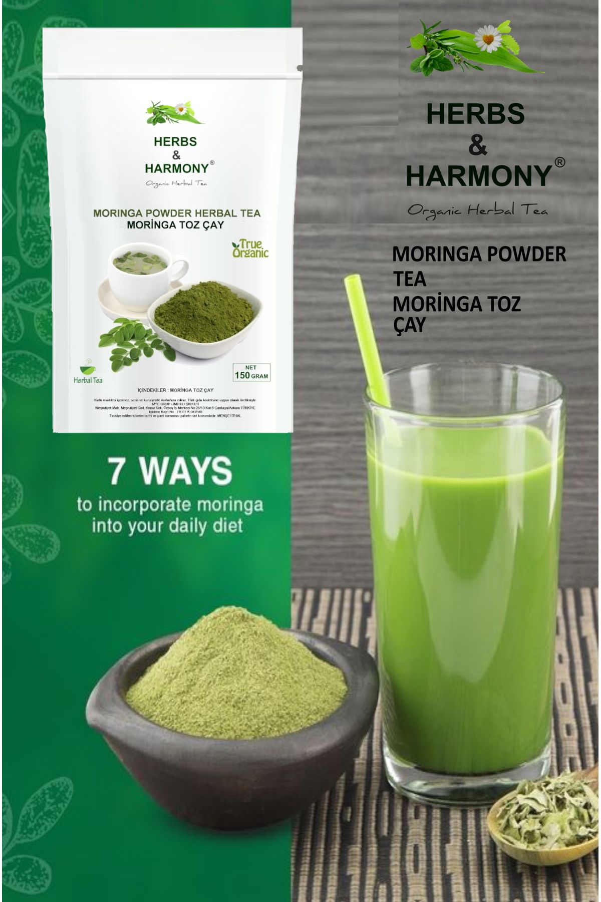 Herbs & Harmony-150 Grams Moringa Powder - Herbal Tea Powder Tea 7