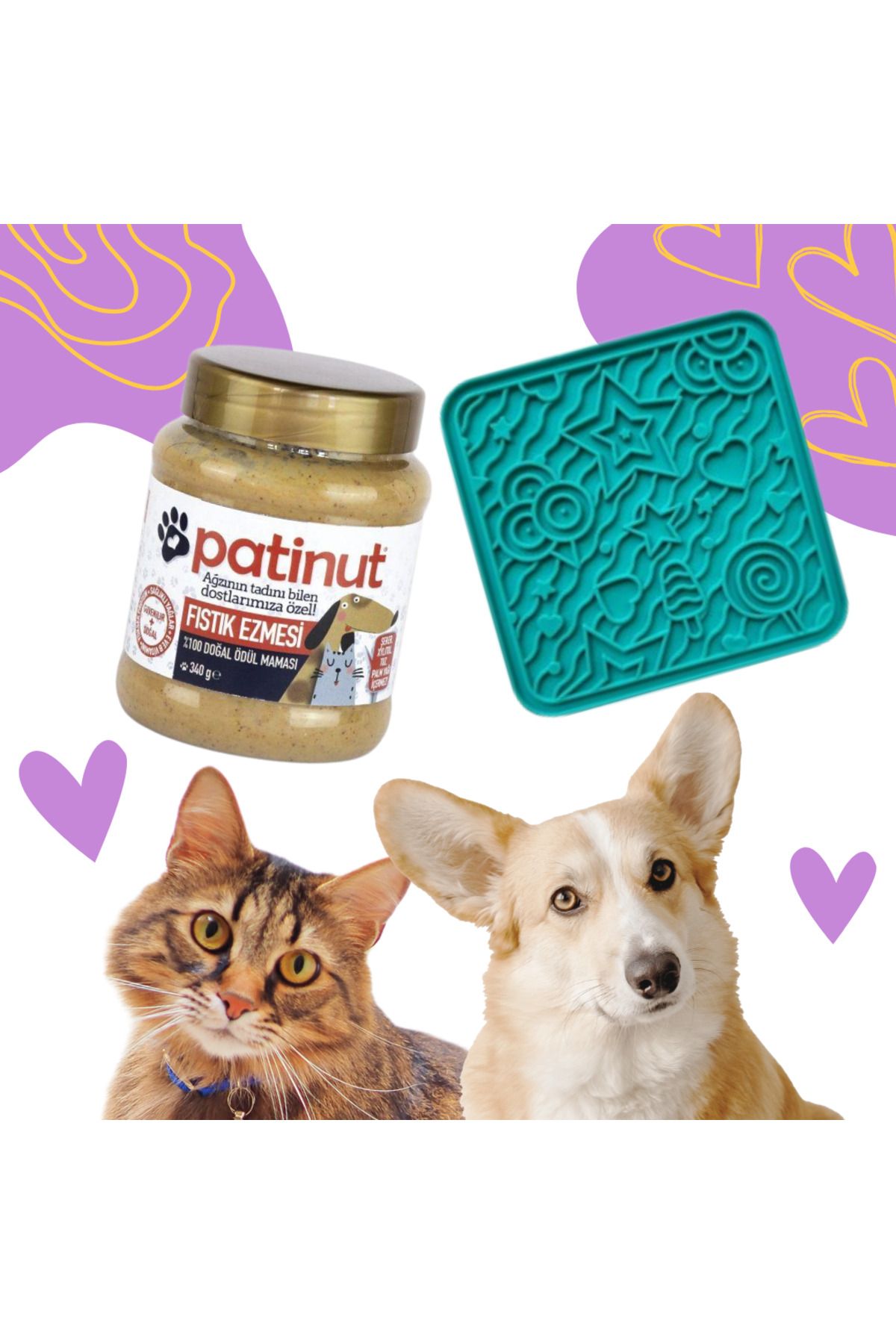 Patinut Fıstık Ezmeli Ödül Maması + Koyu Mavi O'yalama Matı (Lick Mat)