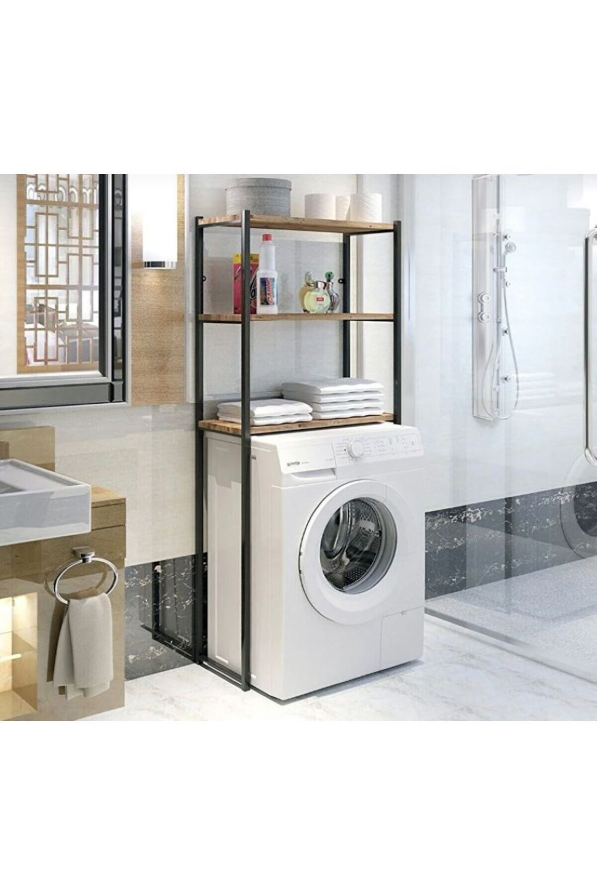 NETPLUSMOBİLYA LENA BANYO RAFI COK AMACLI RAF ÇAMAŞIR MAKİNESİ ÜSTÜ RAFI