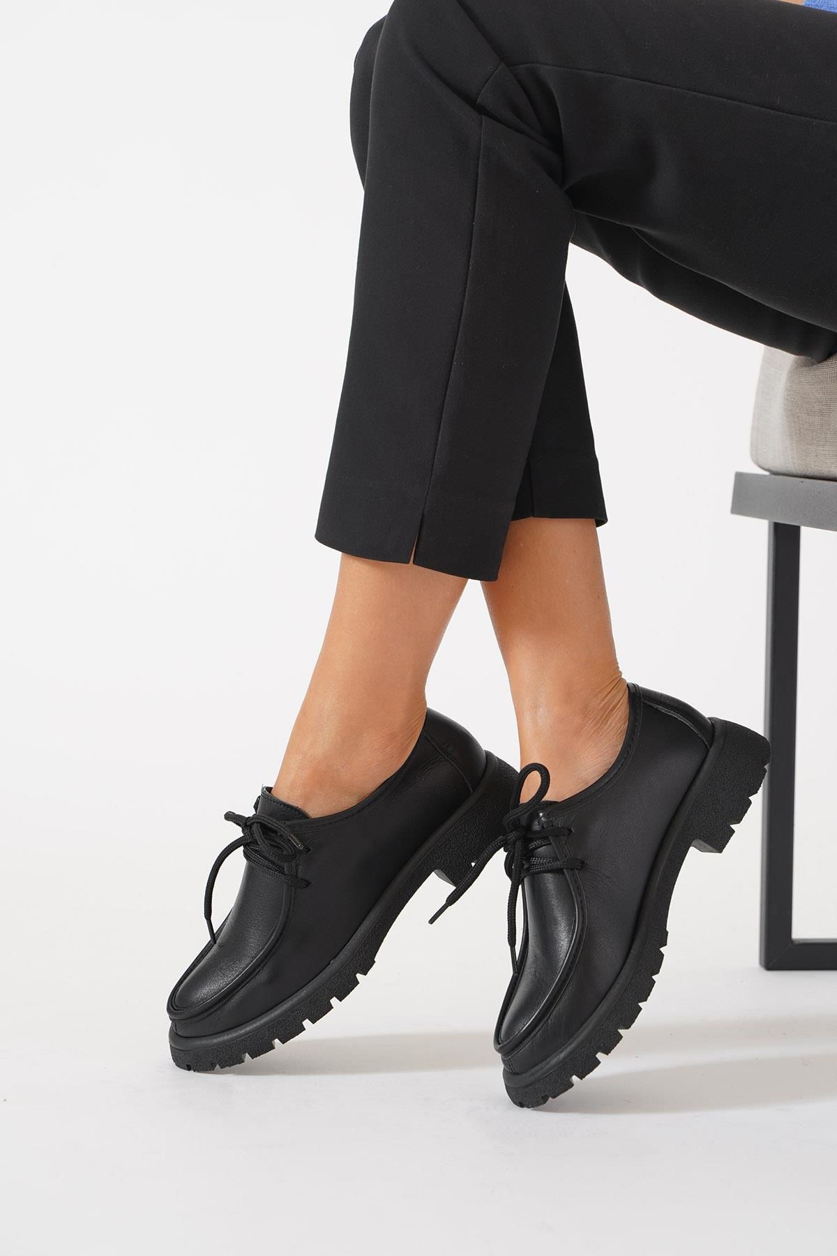 Moda Pie-Black Monis Haspapi Women's Ballerinas - Tied Leather 3