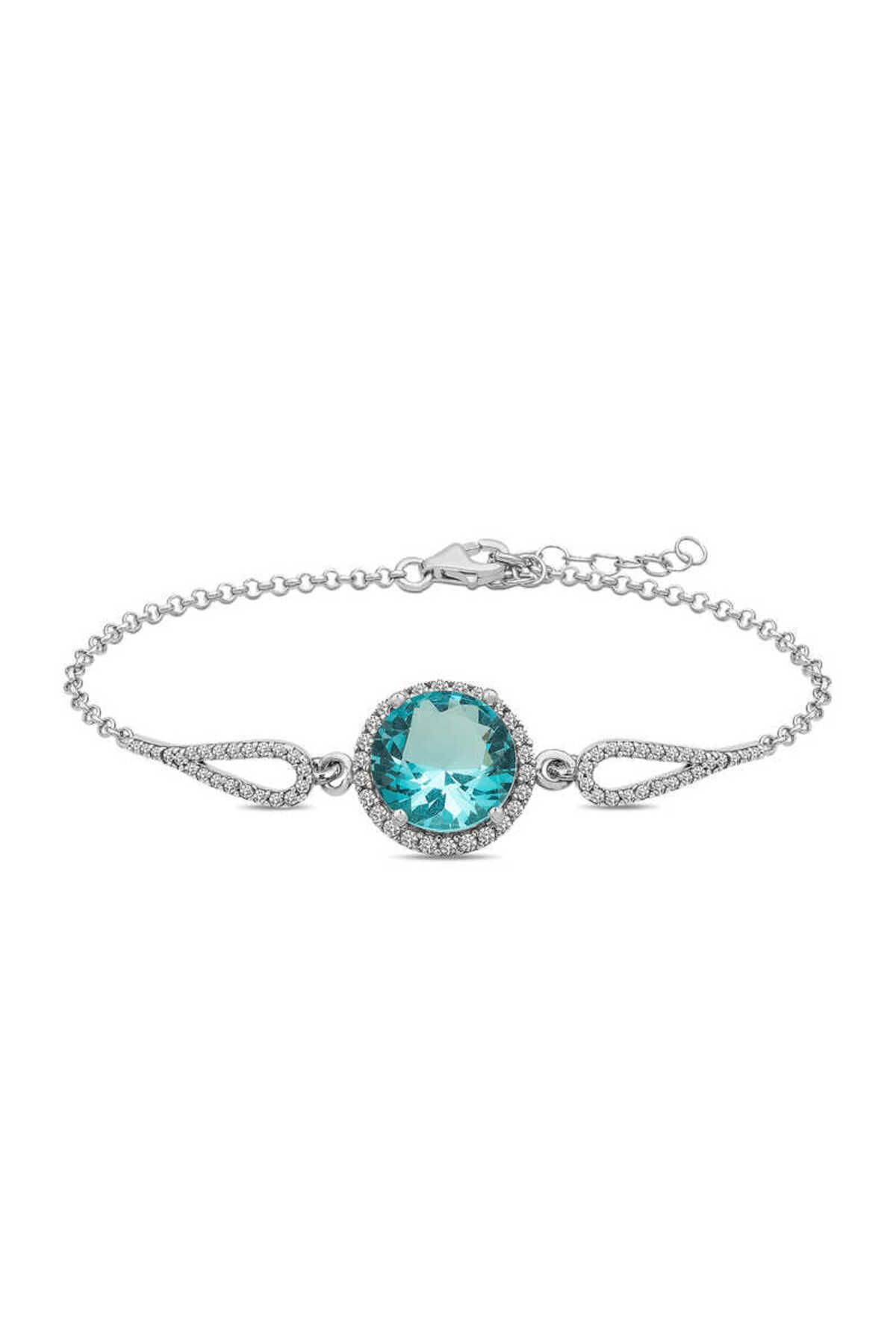 sanalraf 925 Ayar Gümüş Aquamarine Bileklik