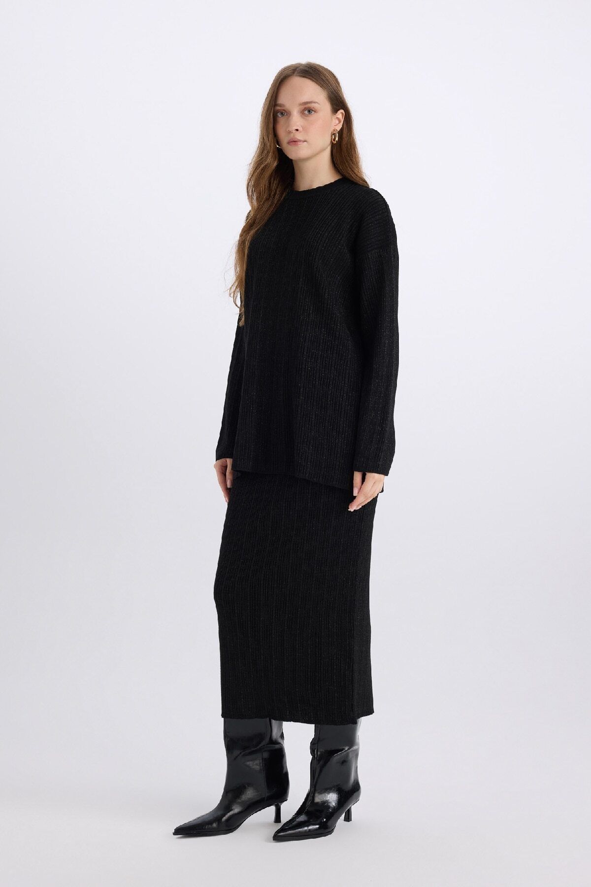 DeFacto-Regular Fit Basic Απλό Maxi Πλεκτό Φούστα E0936AX24WN 2