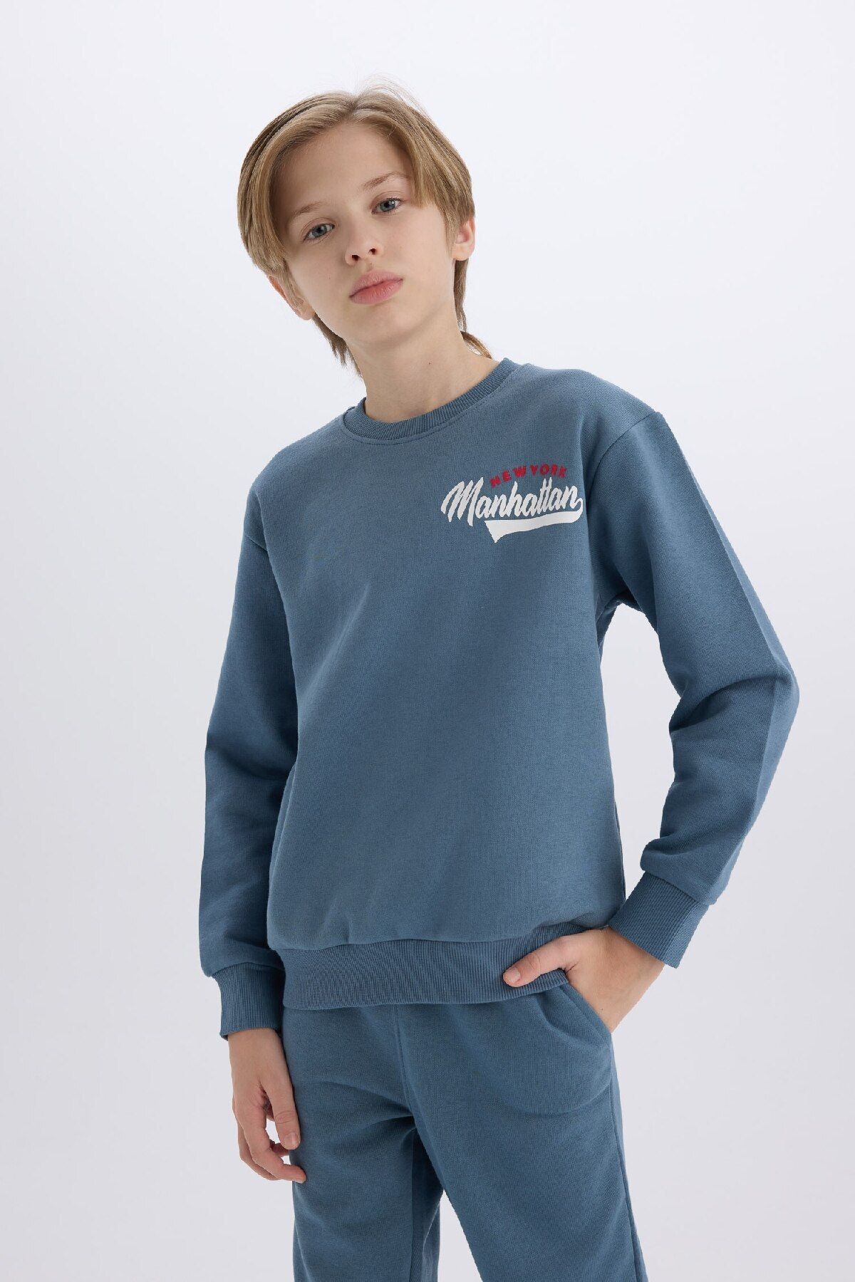 DeFacto-Boys' Sweatshirt and Sweatpants 2-Piece Set - Crew Neck, Printed, Elastic Waist D3564A824Wn 4