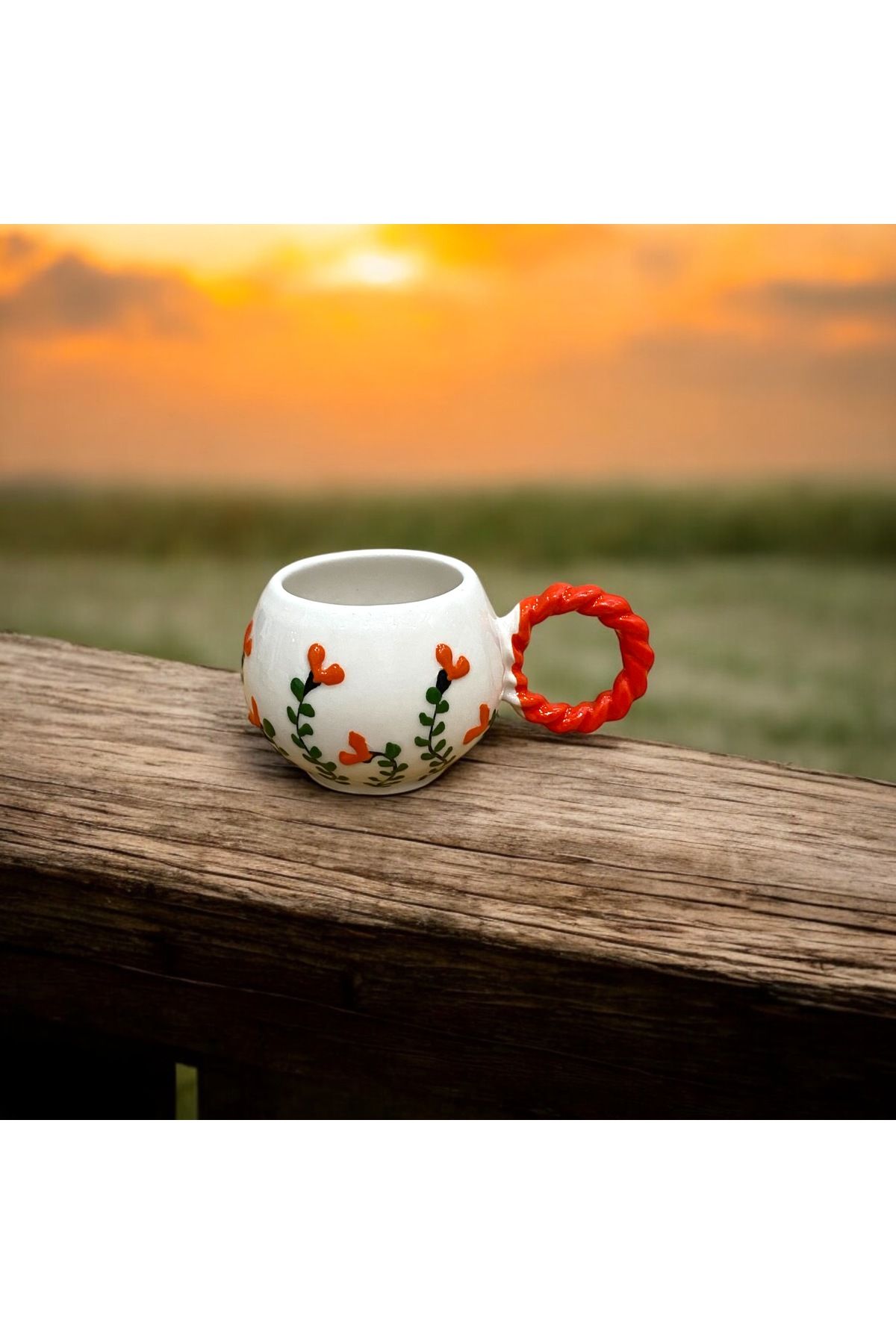 SeraCEY-Bubble Knitting Handle Embossed Ivy Flower Pattern Handmade Ceramic Mug 1