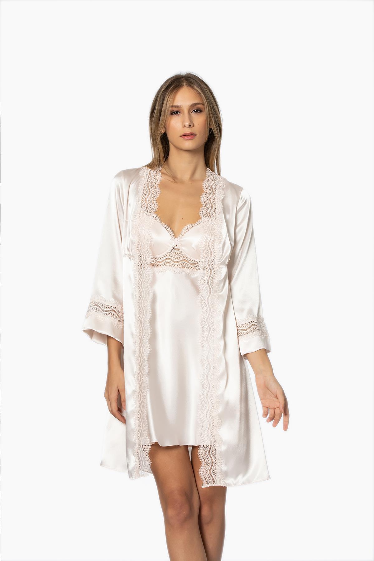 Pierre Cardin Saten Gecelik Sabahlık Pijama Takım Şort Takım 6'lı Gelin Çeyiz Seti - 6010