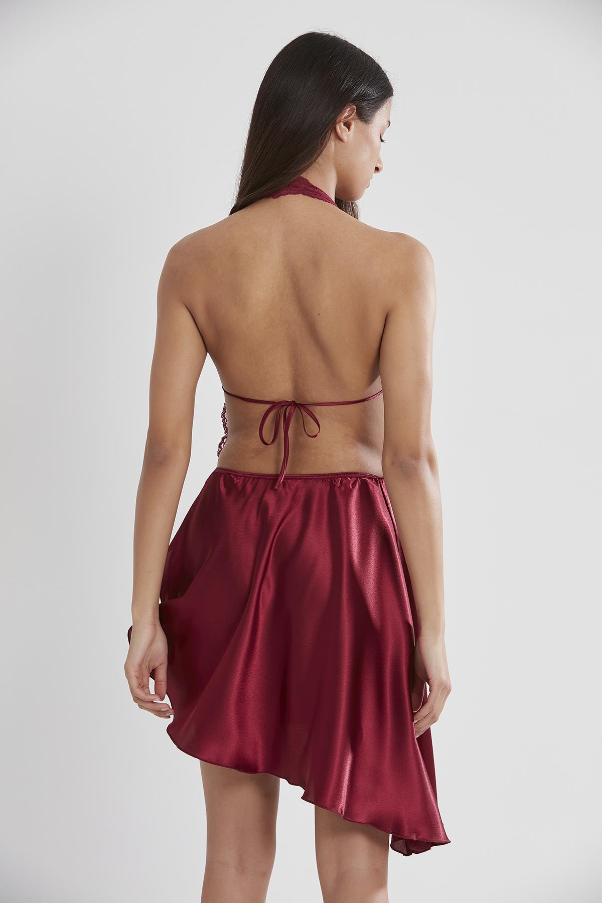 Pierre Cardin Saten Dantelli Kadın Gecelik - 805 Bordo görsel 4