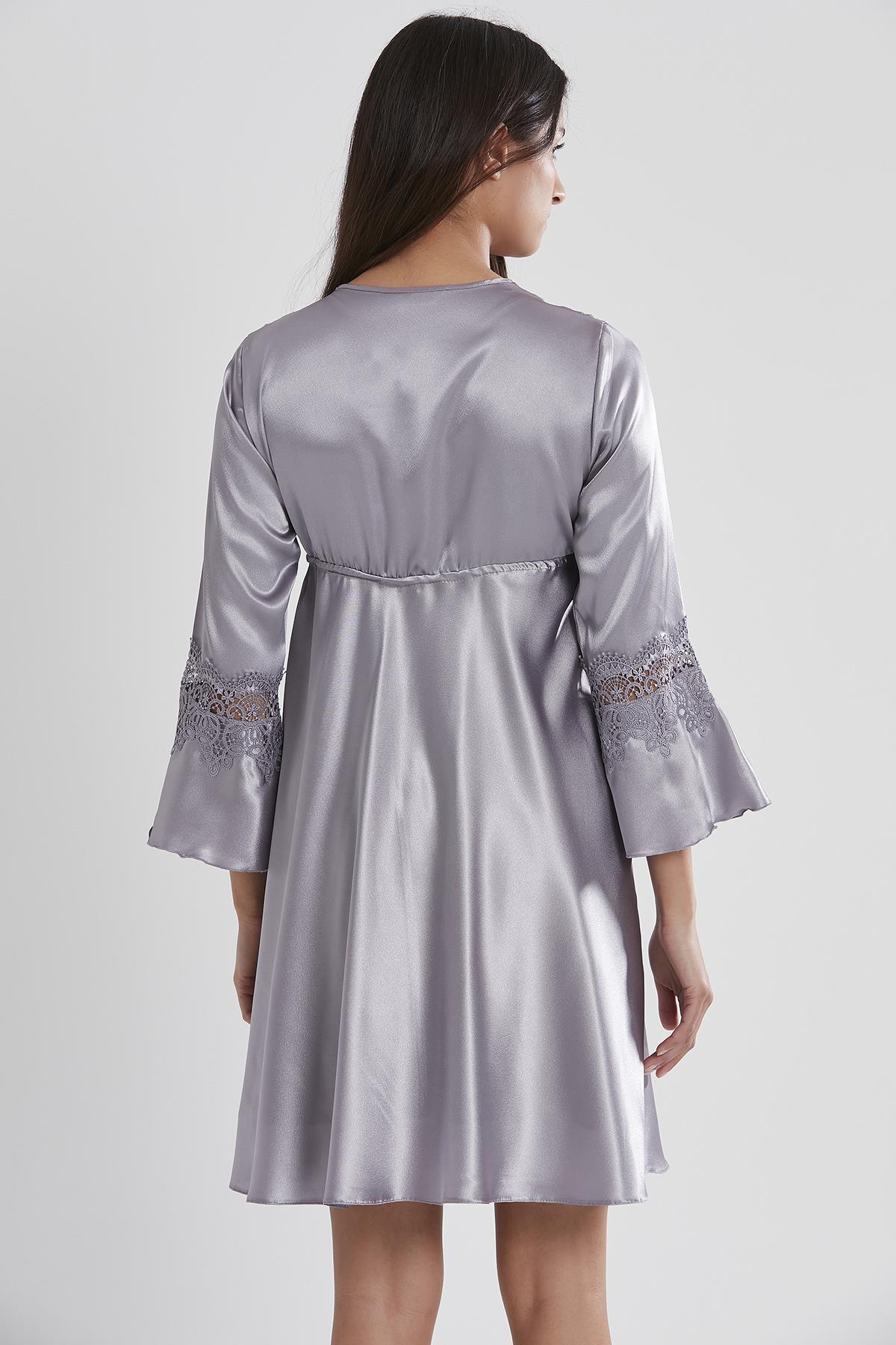 Men Woolen Nightgown Dressing Gown Sleep And Lounge Wear With Kashmiri Embroidery Free Size - Air Force Blue main image 0