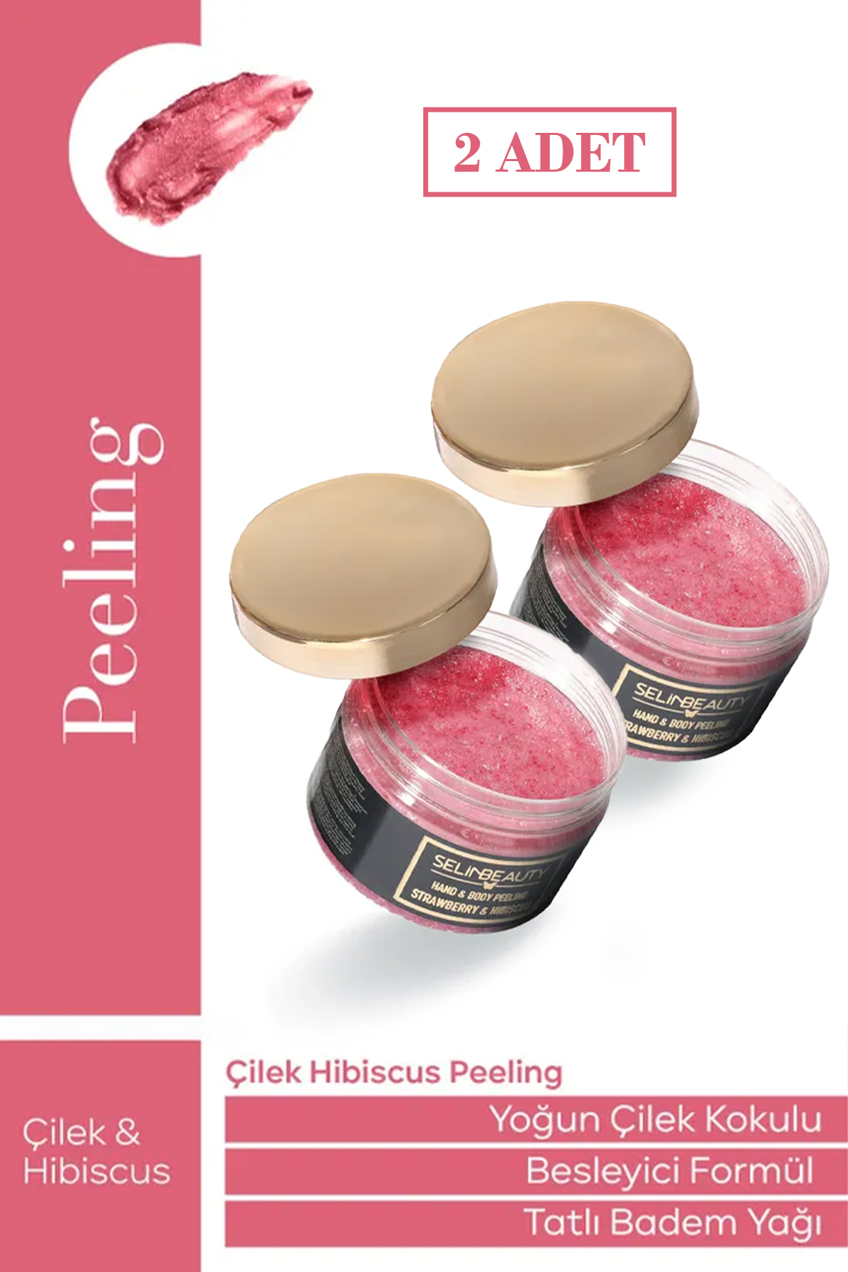 Selin Beauty Çilek - Hibiscus El Ve Vücut Peeling 2 Li Set