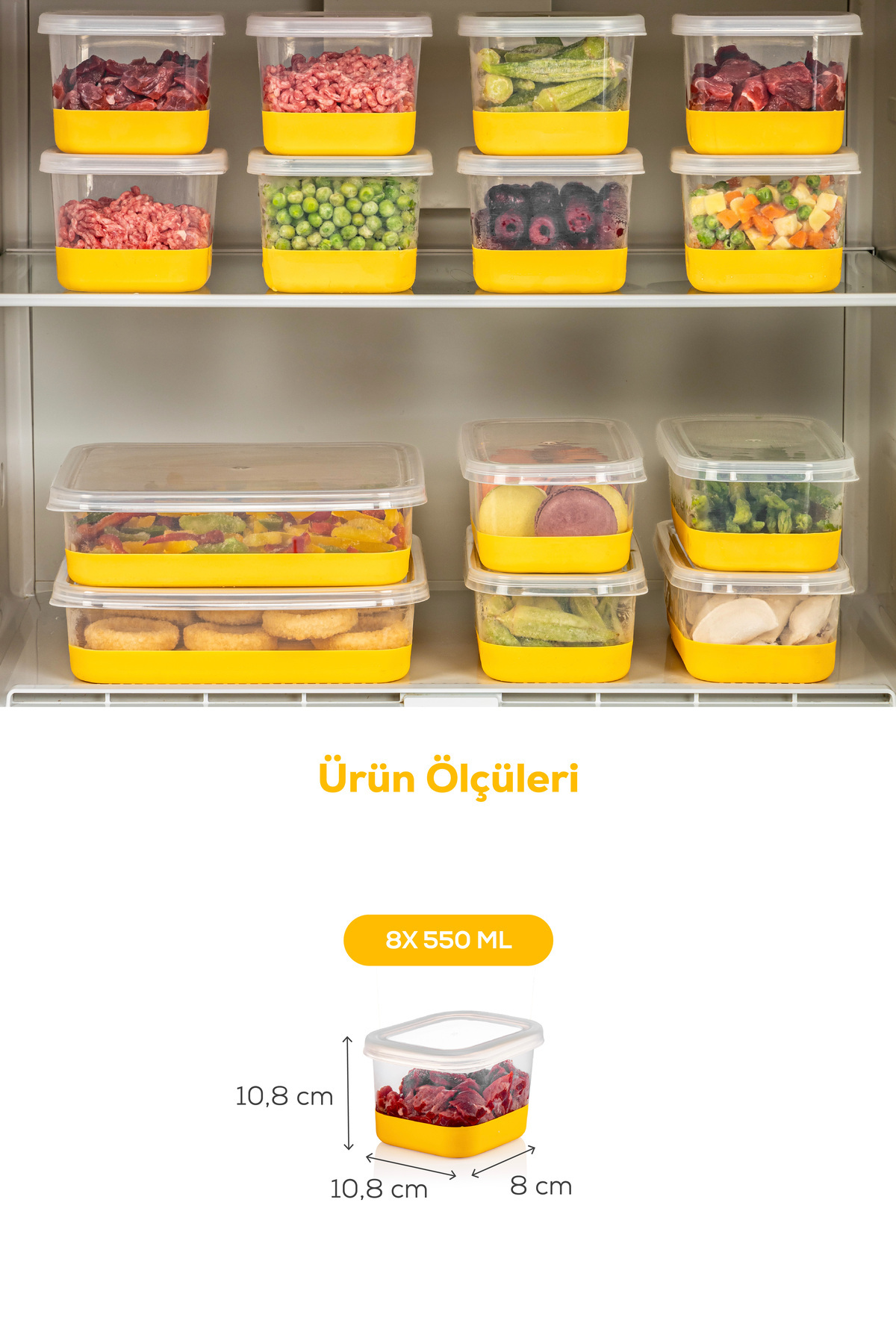 Vienev-550 ml Silicone Based 8 Piece Deep Freezer - Freeze Storage Container - Yellow 8
