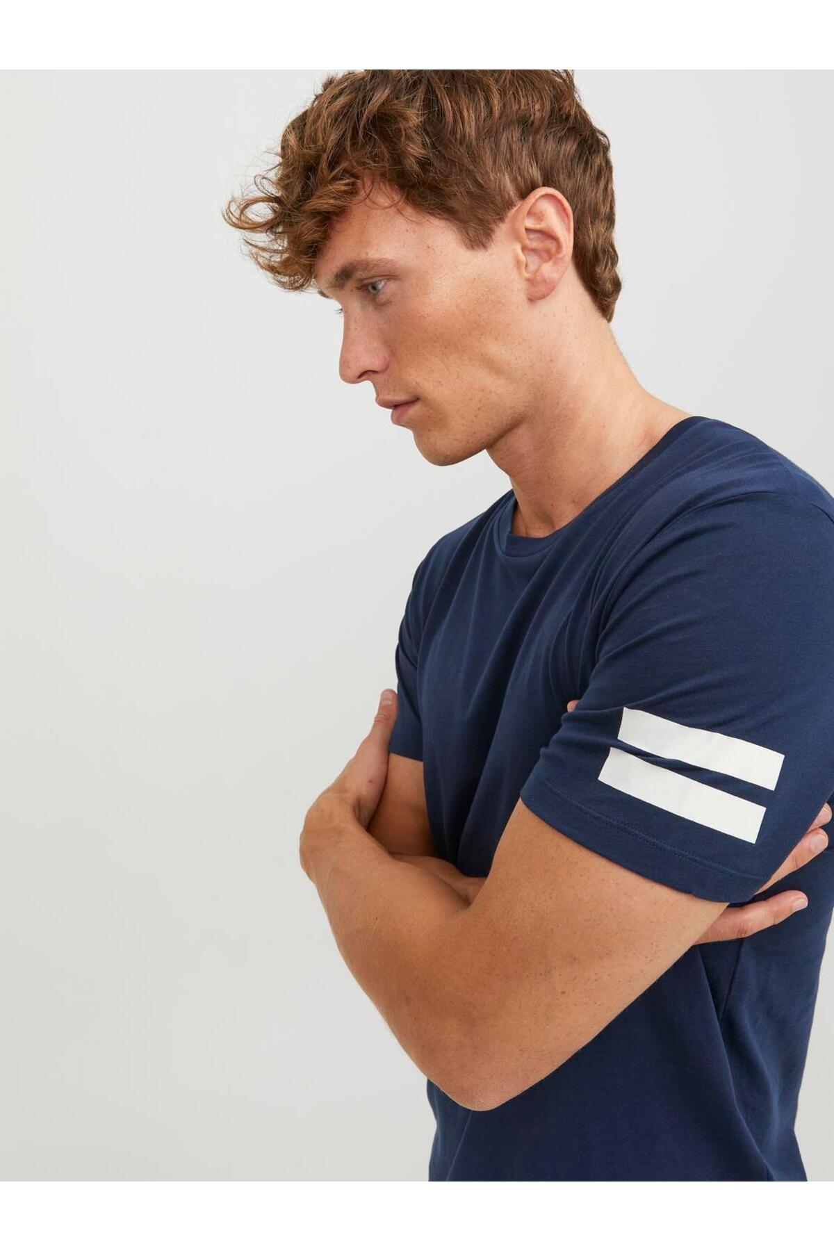 تیشرت مردانه آبی سرمه ای جک اند جونز | 12116021 اورجینال - تصویر 7