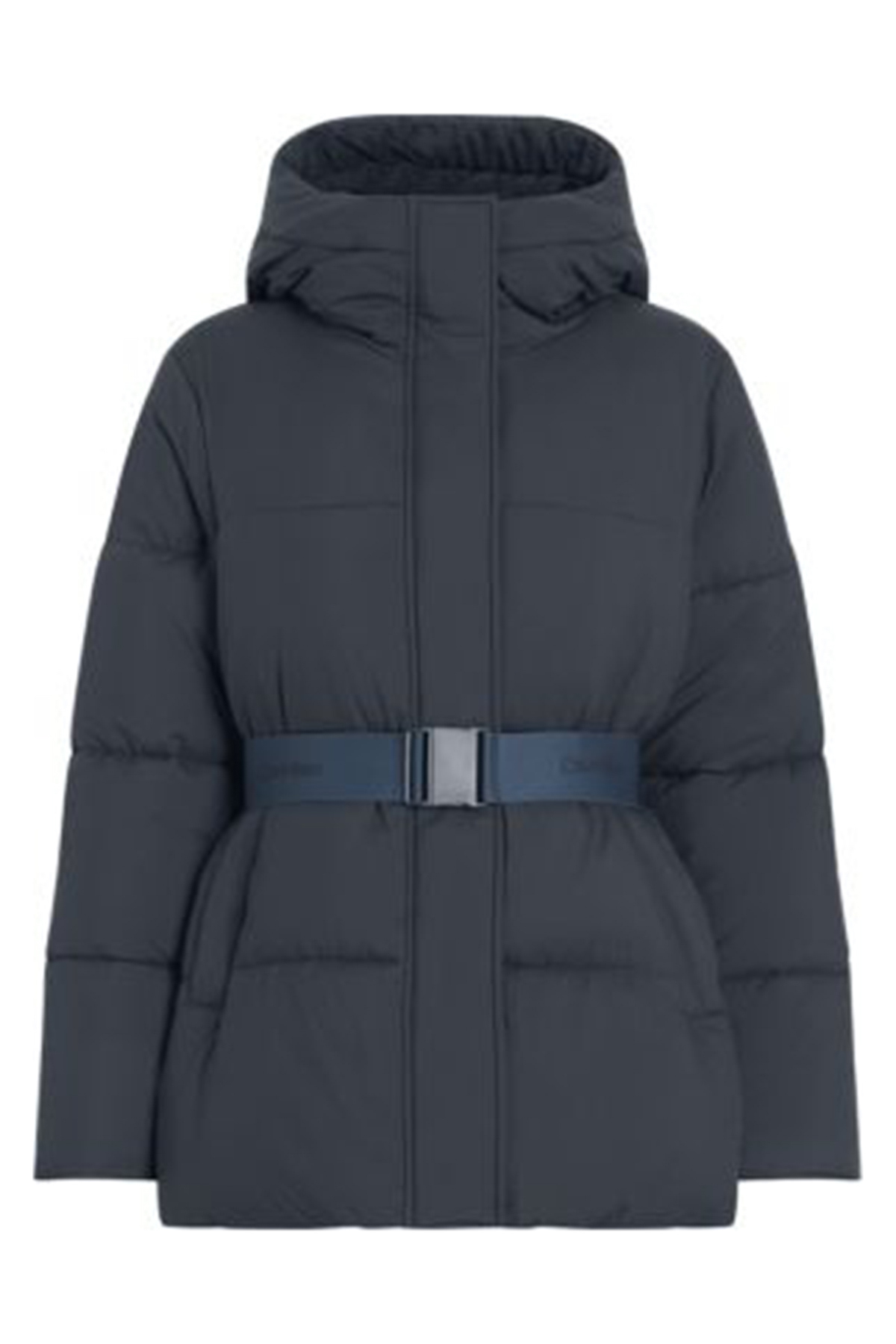 Jeans Navy Blue Women's Puffer Coat LOGO BELT SHORT PUFFER