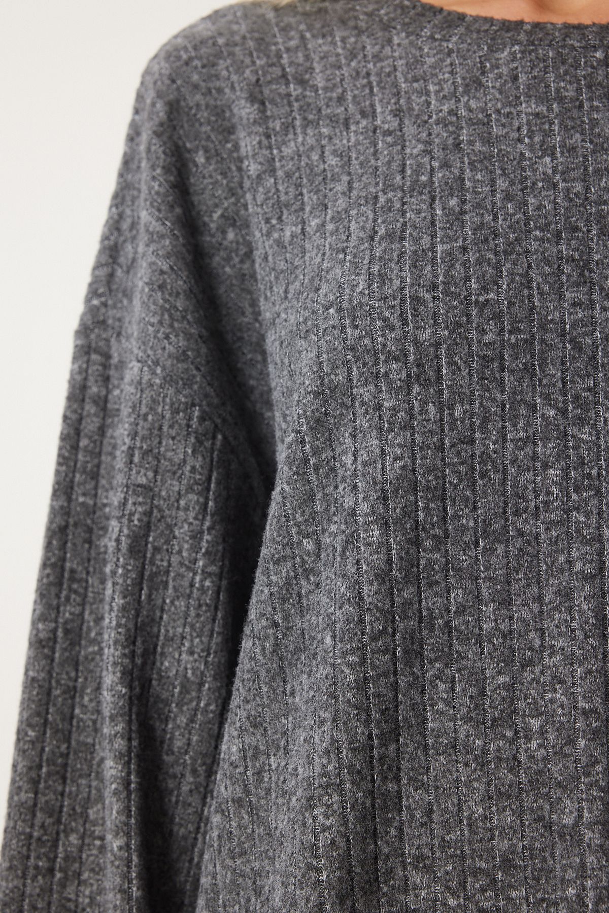 Happiness İstanbul-Anthracite Women's Knitted Blouse and Trousers Set - Comfortable Corduroy Rg00047 5