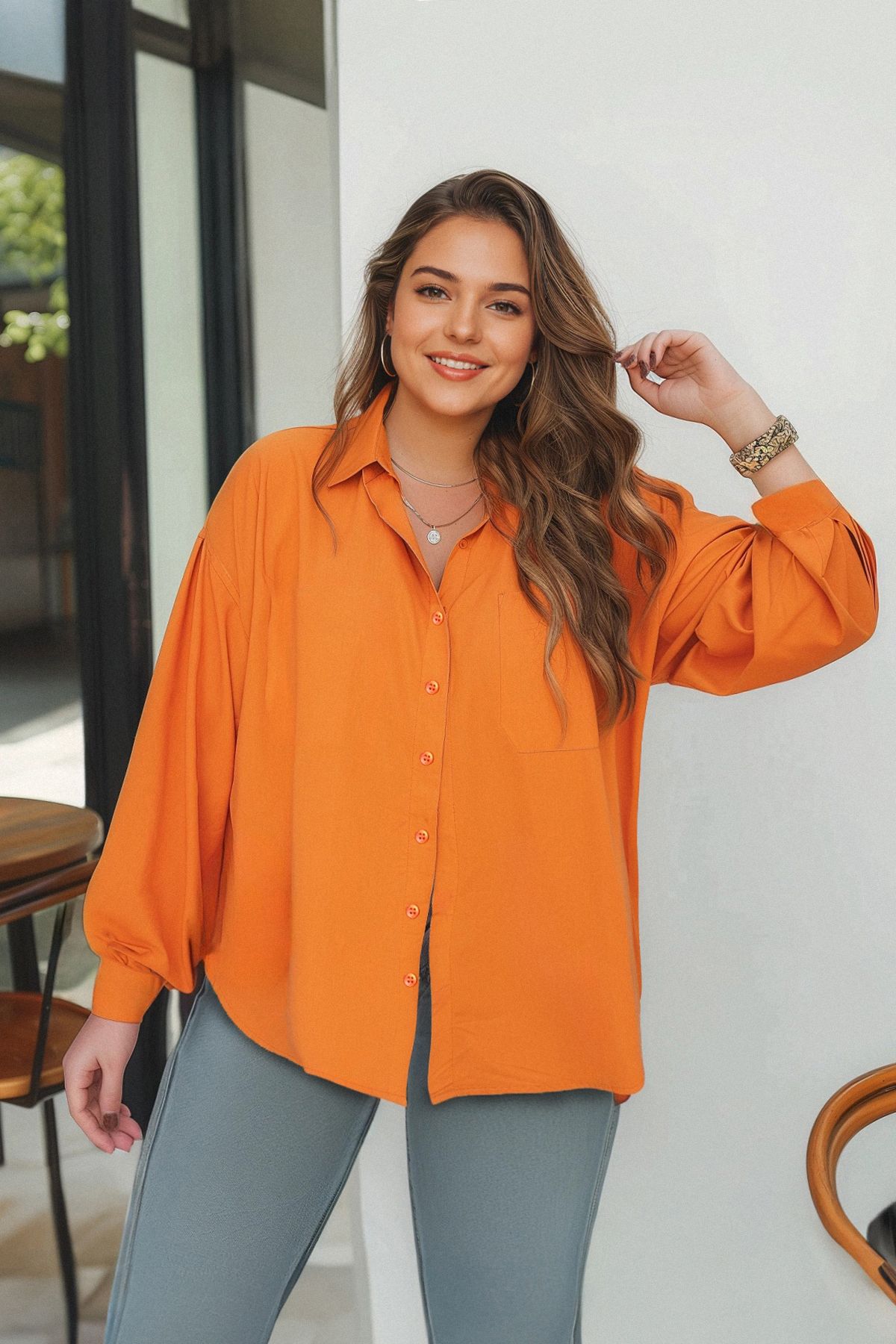 Trendyol Curve Pomarańczowa Koszula Boyfriend Woven Tbbss22go0323 Kobieta - 52