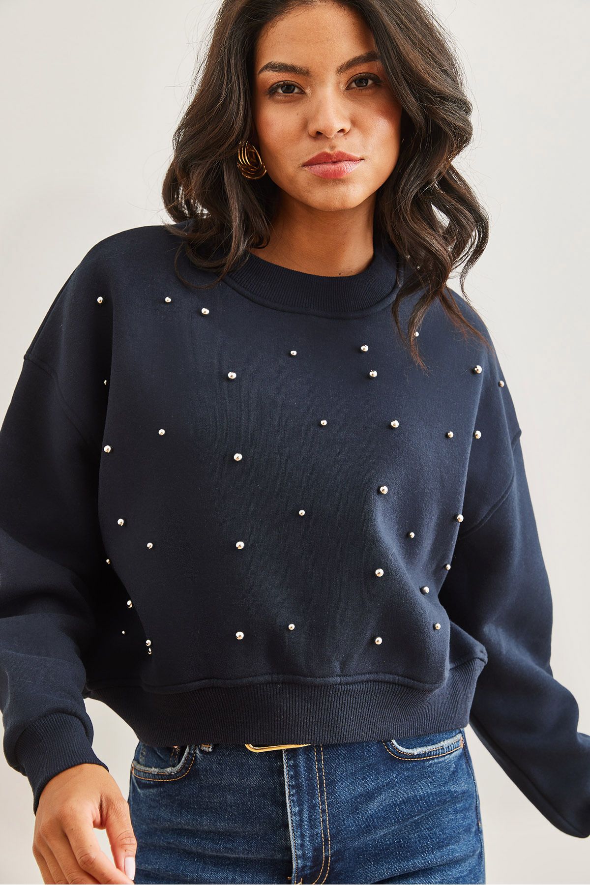 Olalook-Hanorac crop gros cu perle bleumarin - SWT- 19000663 1