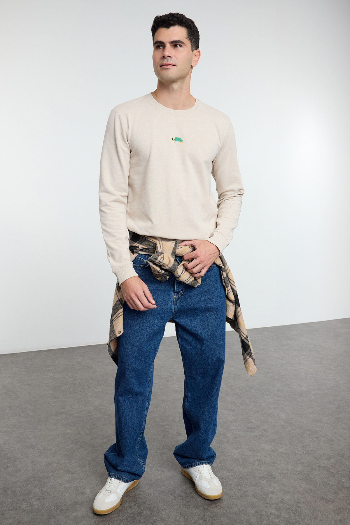 Trendyolmilla  Taş Regular/Normal Kesim Bisiklet Yaka Etamin Hayvan Nakışlı Sweatshirt TMNAW25SW00158