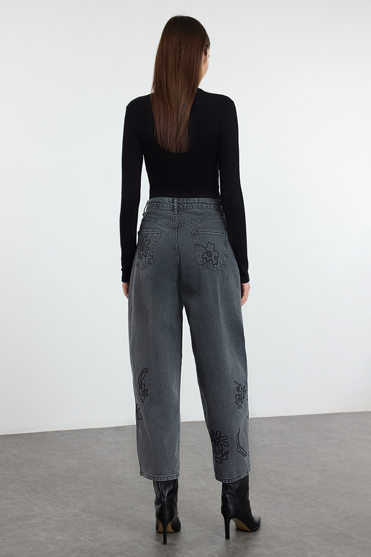 ANTRASİT YÜKSEK BEL BAGGY JEAN
