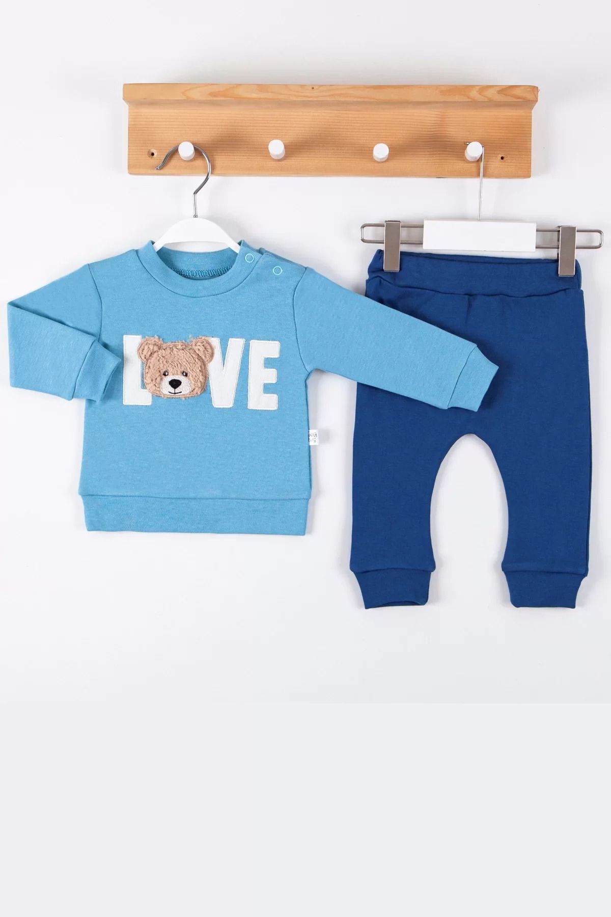 dalinda Bear Love Nakışlı % 100 Pamuklu 2'li Erkek Takım