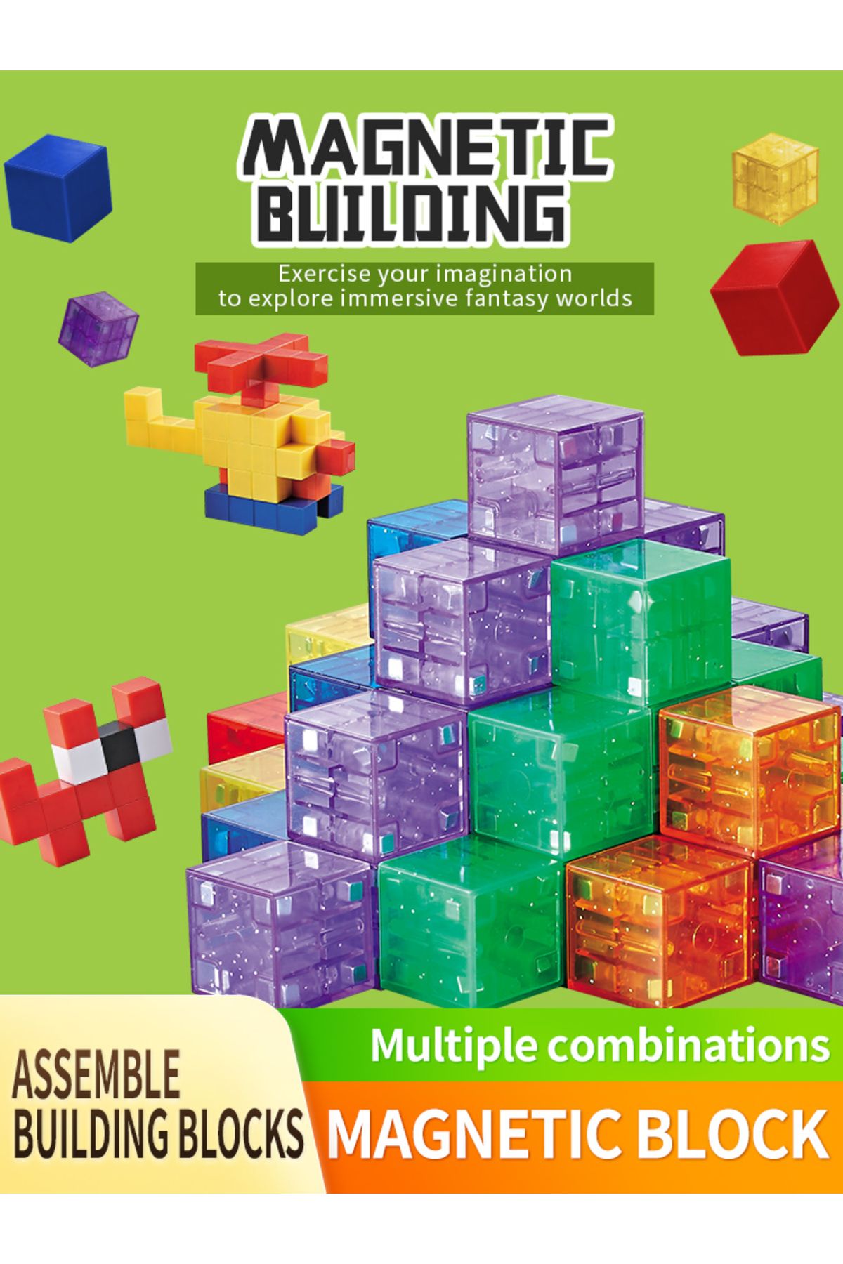 supstem-16PCS Magnetic Building Blocks Children Removable 3D Magnet Cube Blocks Set Fidegt Toys for Kids ... 8