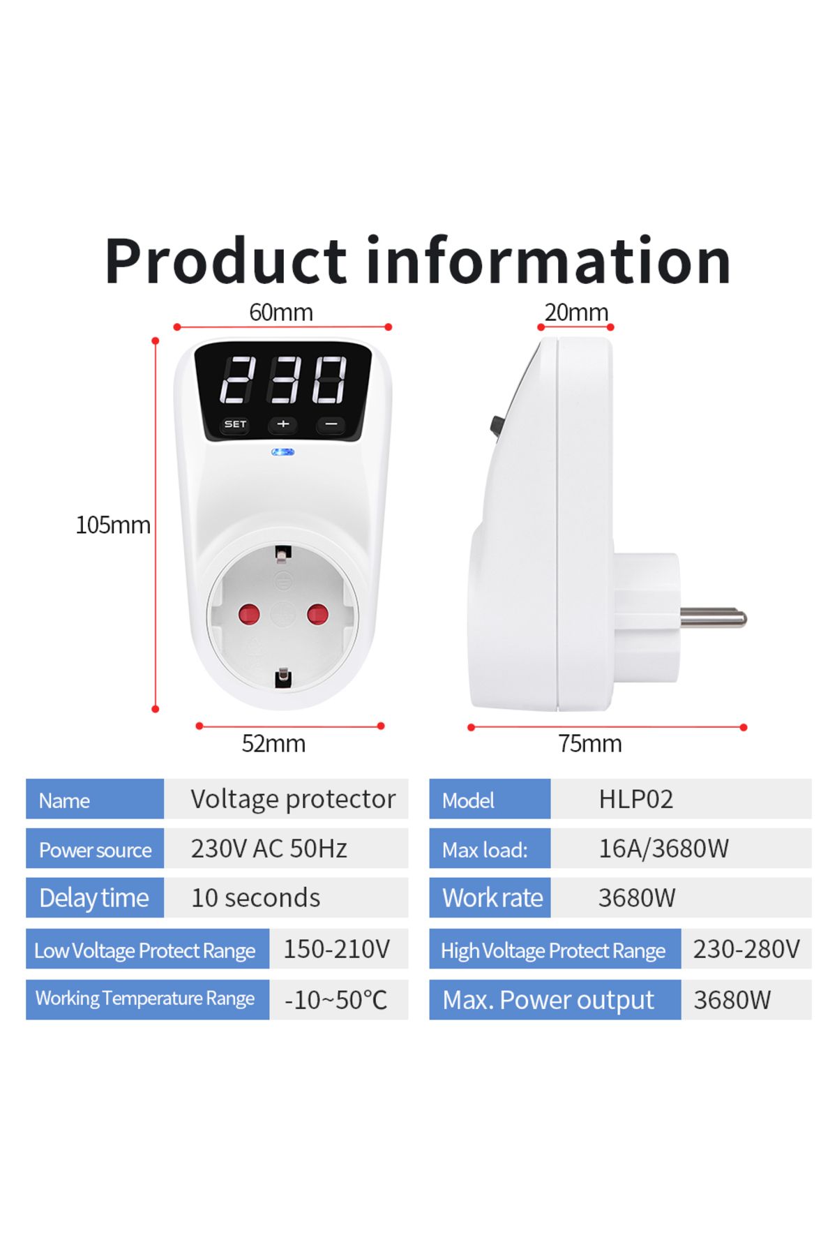 JUANJUAN-Eu 230v 16a New Adjustable Voltage Protector Socket Ac 230v 16a Automatic Power Surge Protector Eu P 5