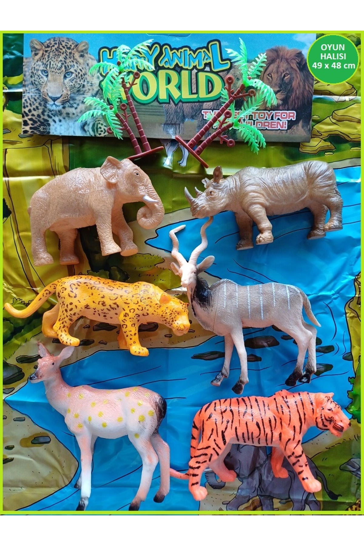 OYUNCAKSAHİLİ Hayvan Seti 9 Parça Oyuncak 49cm Oyun Alanı Fil