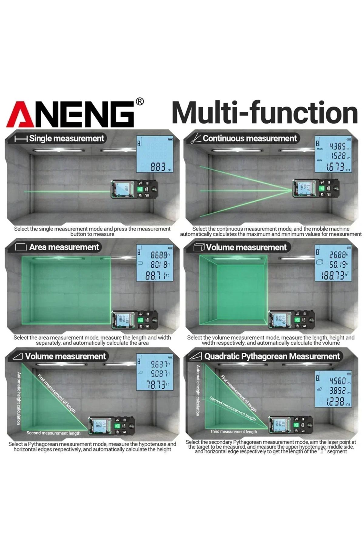 ANENG-G50/G70/G100/G120 Smart High-precision Laser Rangefinder 30 Set of Data Storage Autonomous ... 5