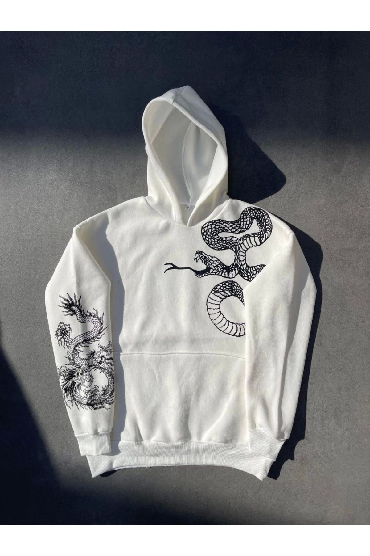 Pink Stil Uzun Kol Kapüşonlu Baskılı SweatShirt - Beyaz Pink Stil