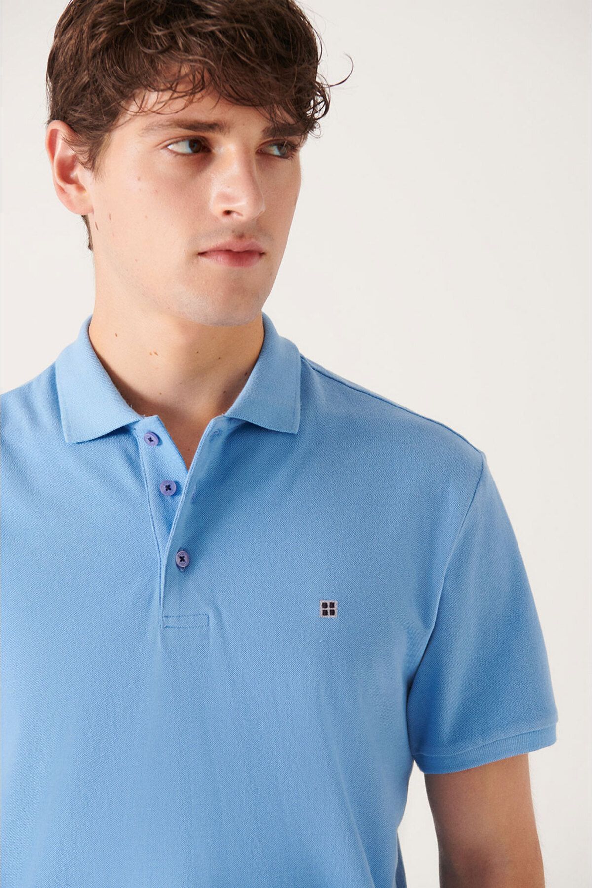 Avva-Tricou albastru pentru bărbați, 100% bumbac, cu gât polo, E 001004 2
