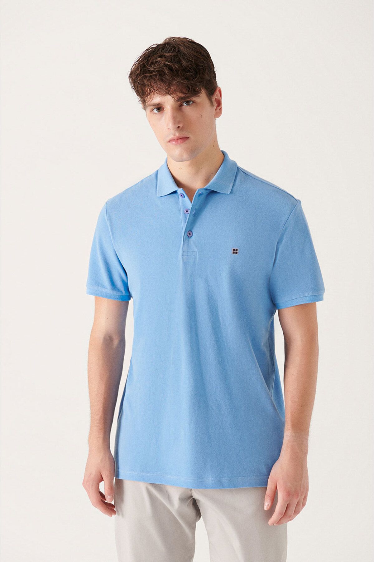 Avva-Tricou albastru pentru bărbați, 100% bumbac, cu gât polo, E 001004 3