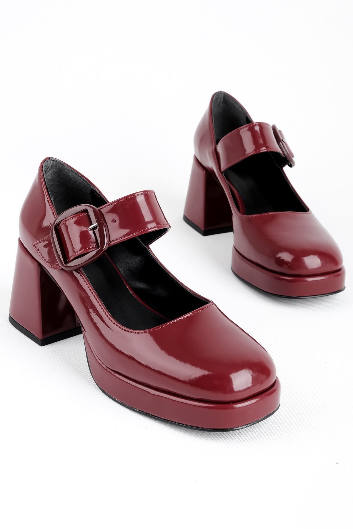 Lal Shoes & Bags-Narvos Women's - High Sole and Thick Heeled Single Strap Shoes - R.Bordo 3