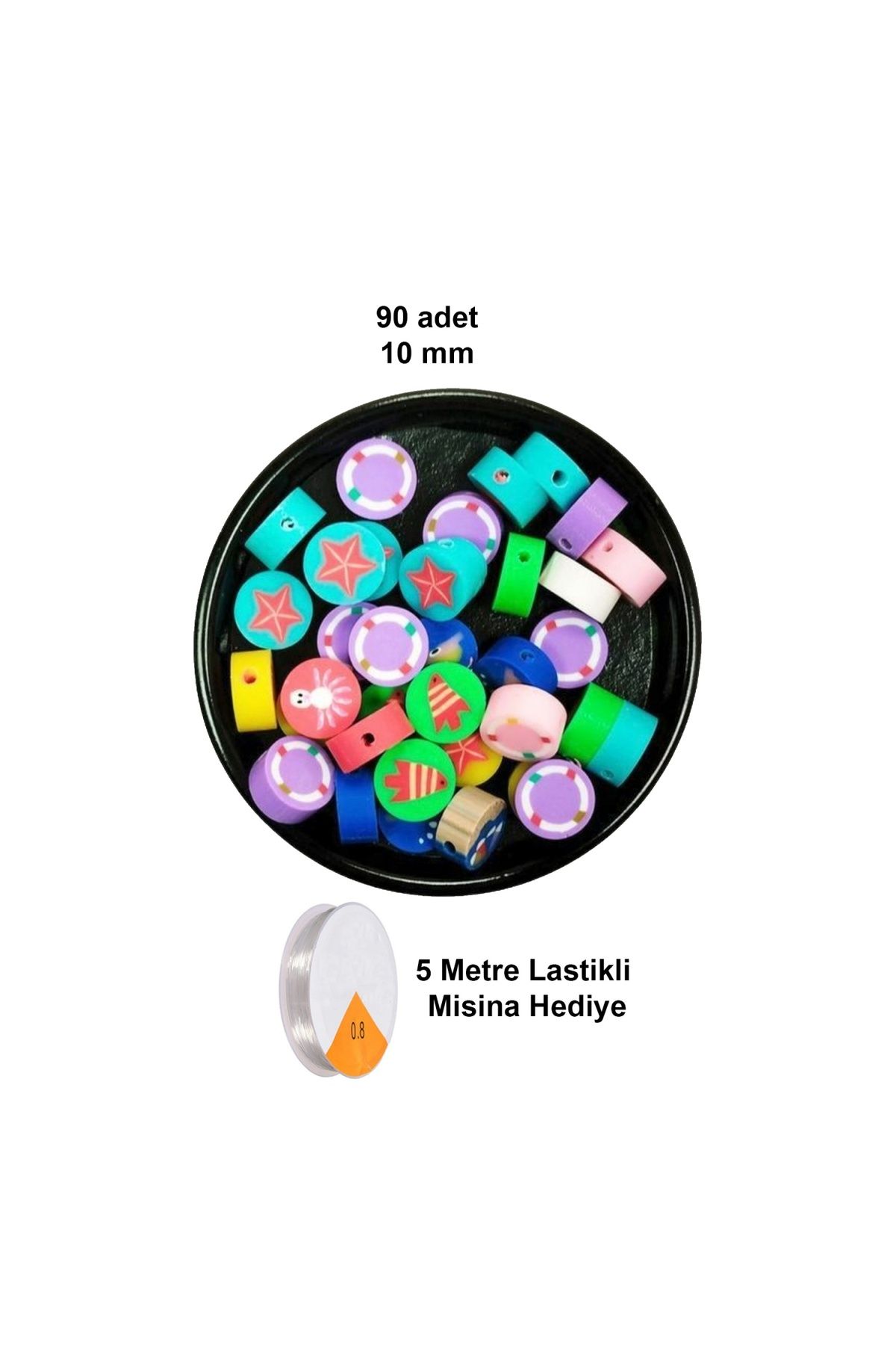 maarketim 90 Adet 10 mm Polimer Kil Fimo Boncuk Takı Bileklik + 5 Metre Lastikli Misina Hediye - Deniz Temalı