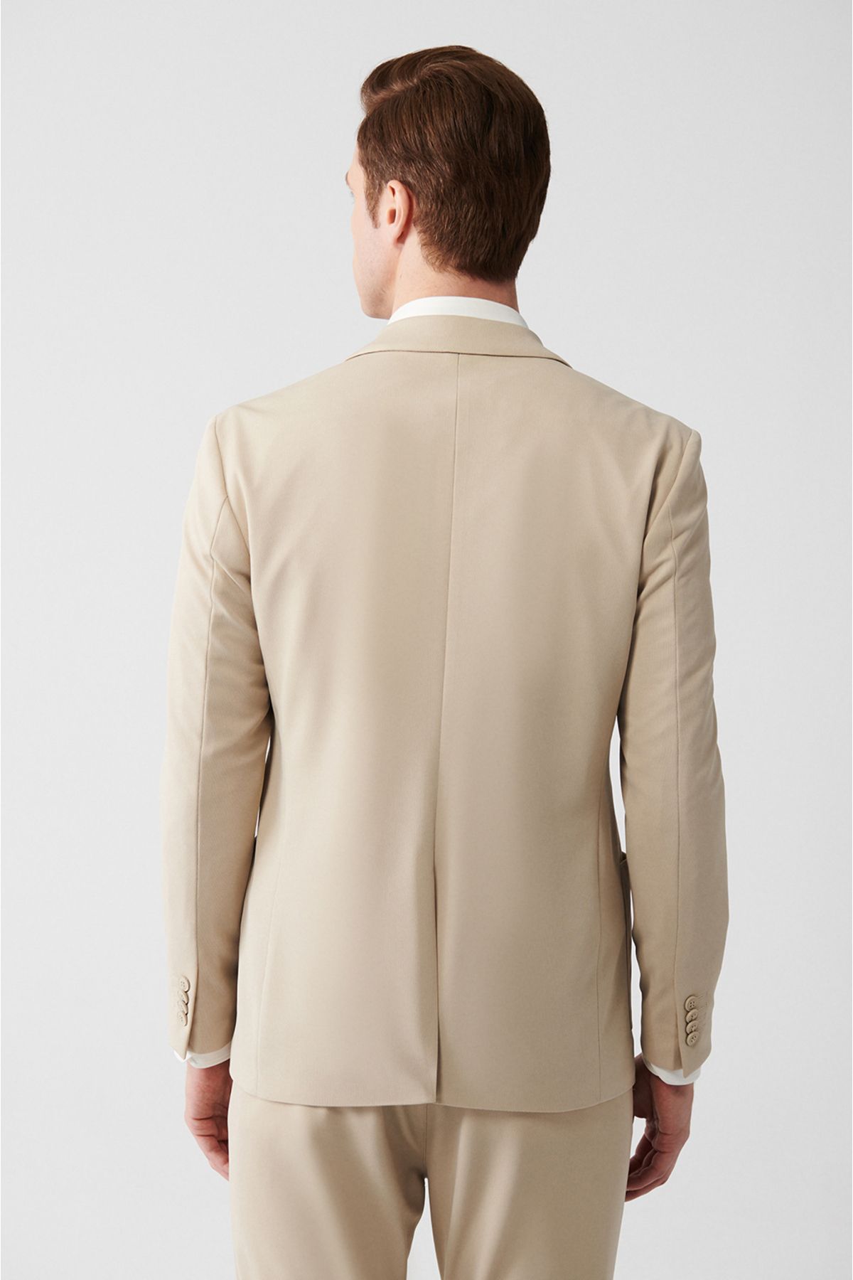 Avva-Men's Beige Mono Collar Lined Slit Jersey Fabric Jacket B 004000 4