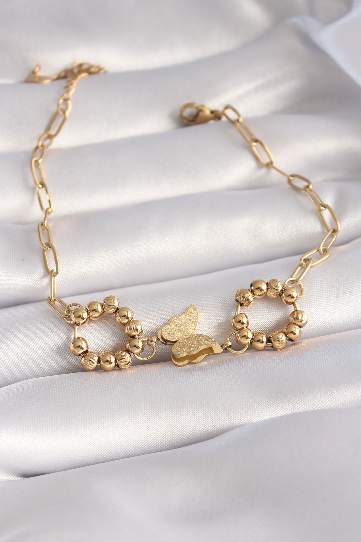 New Things 316L Çelik Gold Renk Simli Kelebek Figür Kadın Bileklik