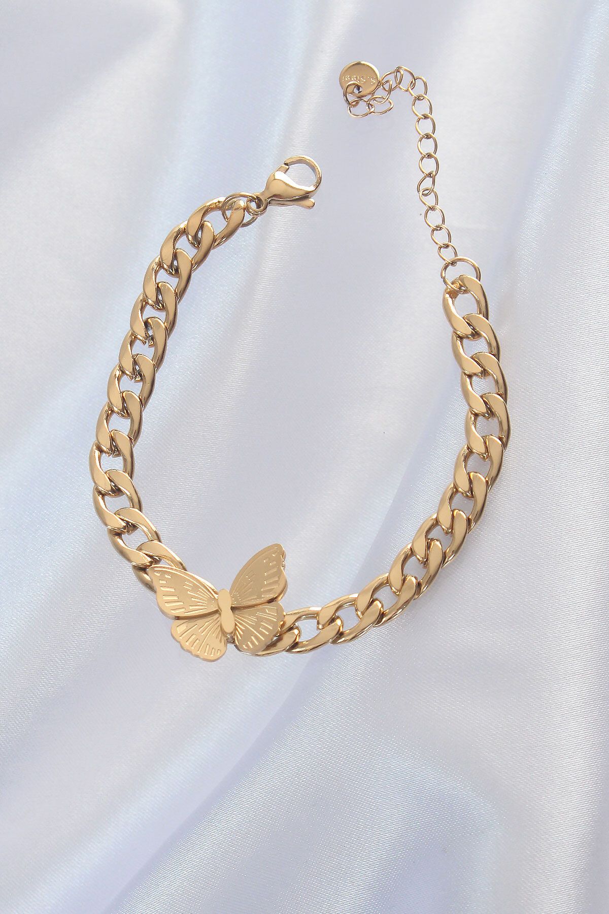 New Things 316L Çelik Gold Renk Kelebek Figür İşleme Detay Zincir Model Kadın Bileklik