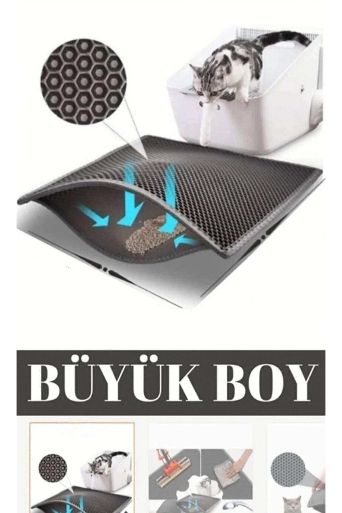 Büyük Boy Kedi Tuvaleti Önü Elekli Kedi Kumu Paspası 80x60cm