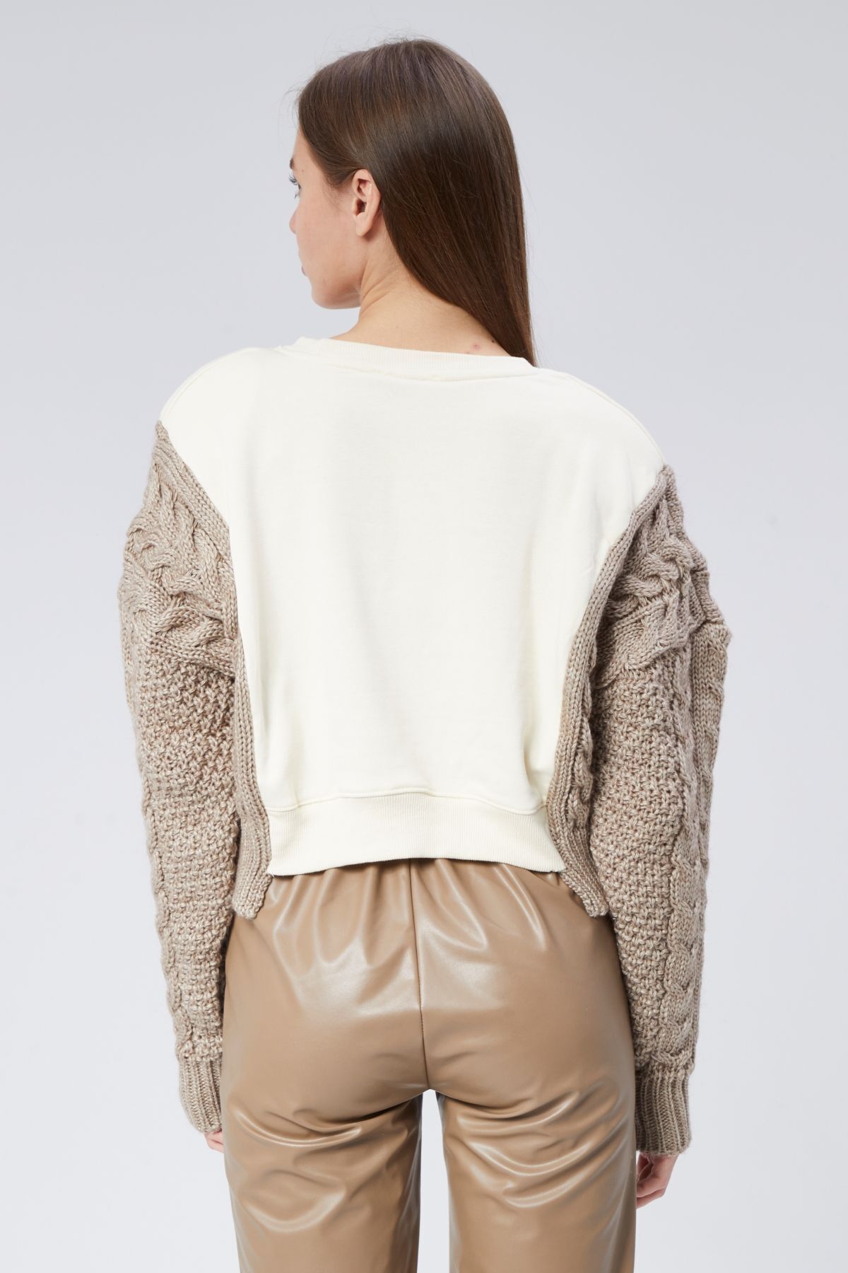soBasic-Μπεζ φούτερ Gigi - Crew Neck και Λεπτομέρεια Πλεκτών 7