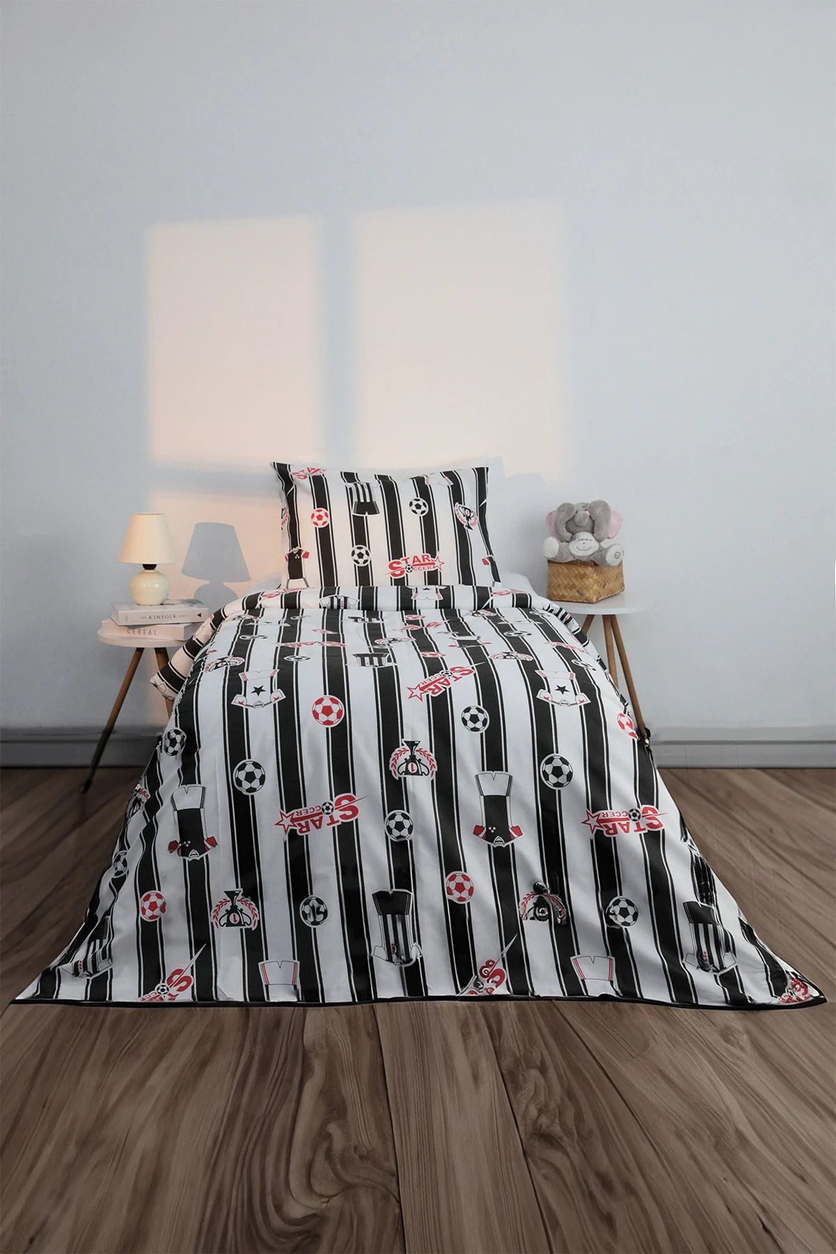 FAVORA-Fan Cotton Ranforce Single Duvet Cover Set - Black - White 2