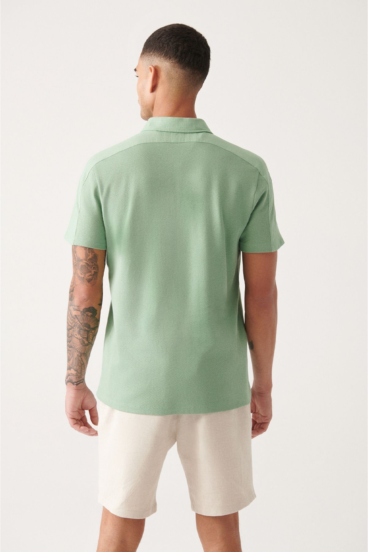 Avva-Tricou pentru bărbați, verde apă, 100% bumbac, cu gât polo A31y1021 4