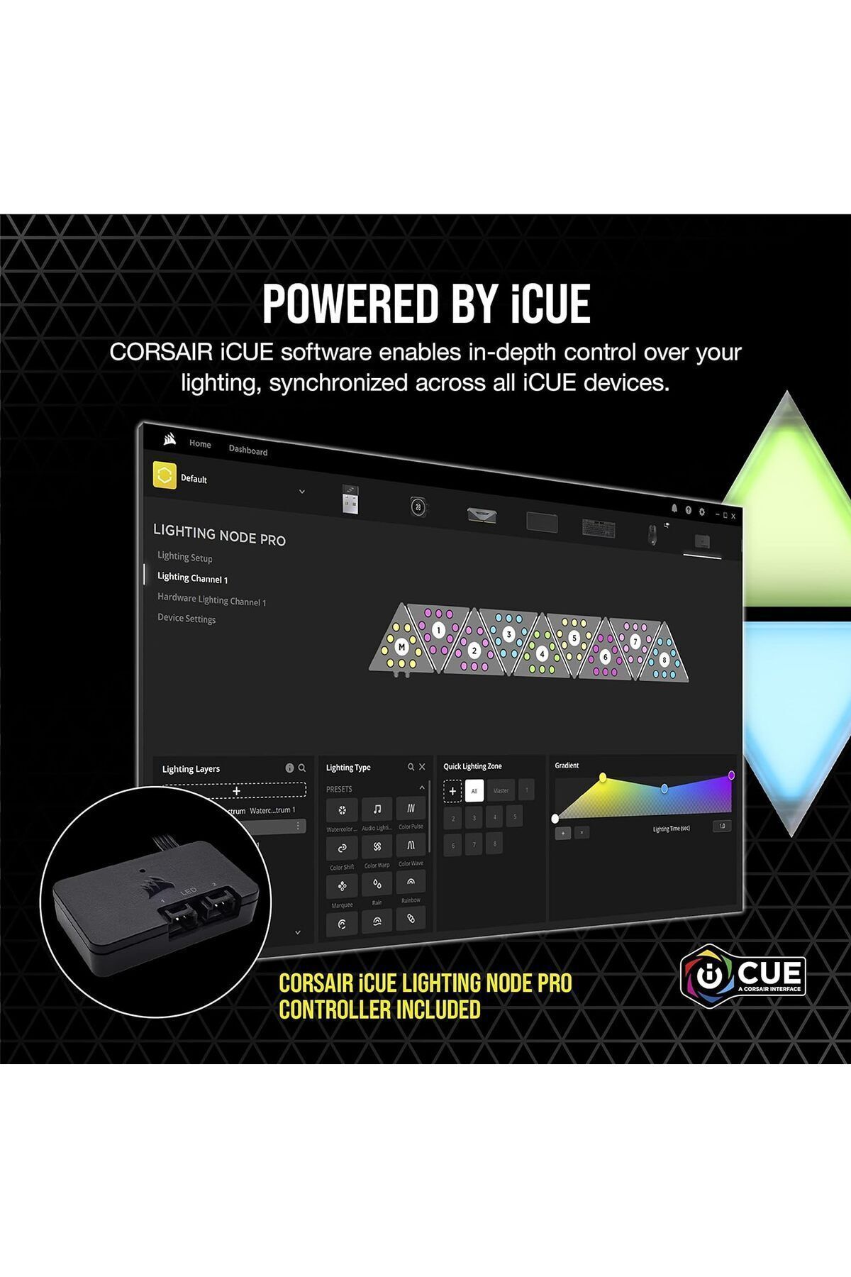Corsair-iCUE LC100 Case Accent Lighting Panels Mini Triangle 9x tile starter kit 6