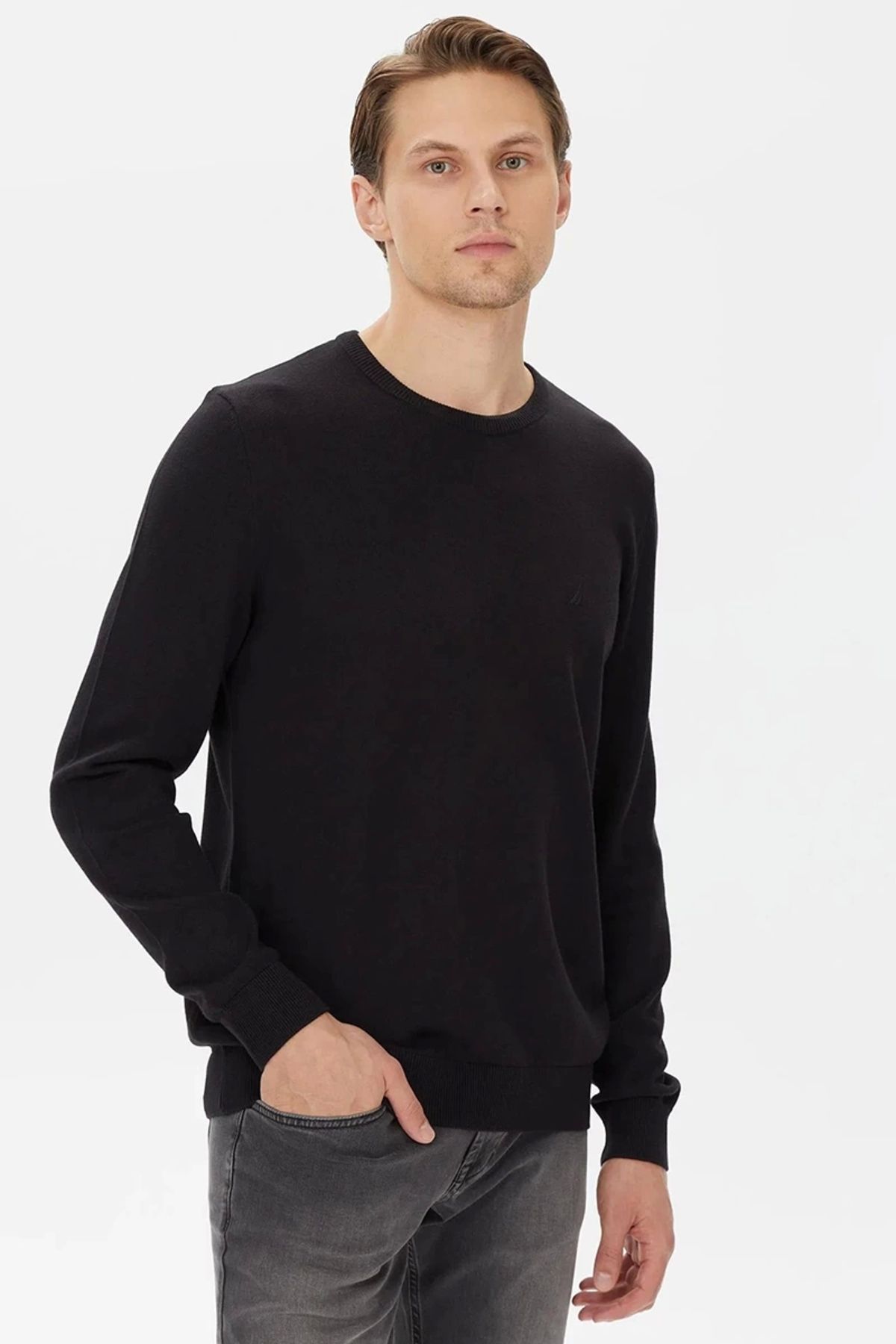 Nautica-Men's Black Standard Fit Long Sleeve Knitwear Sweater 2