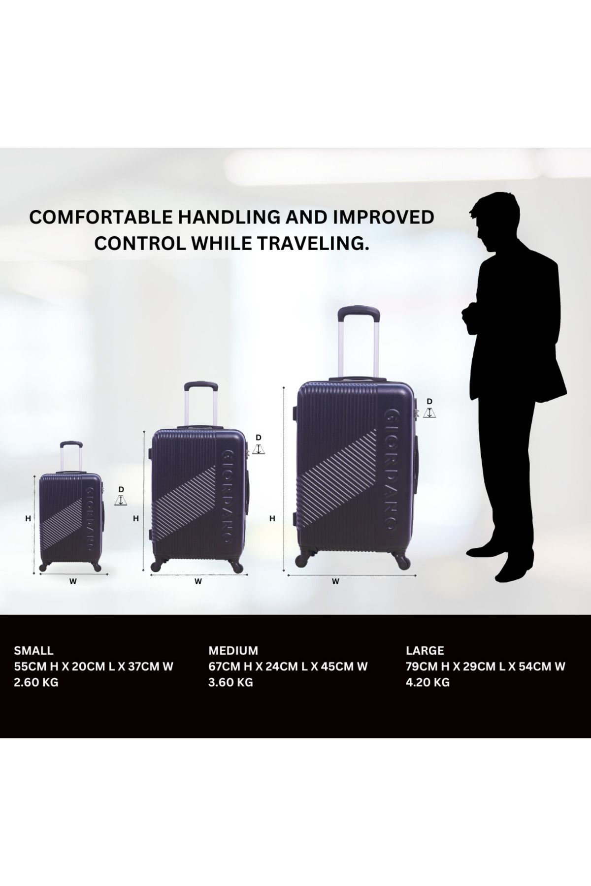 Giordano-Logo Large Suitcase Navy, ABS Hard Shell Lightweight Durable Secure Number Lock. 6
