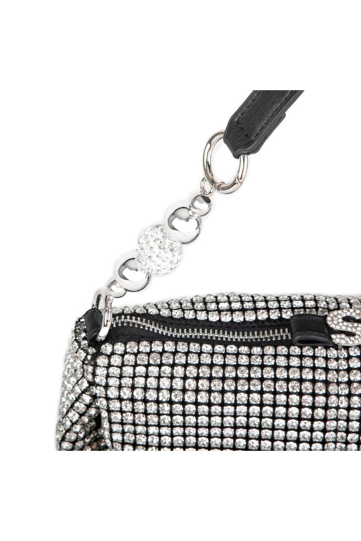 Nas Bag-Geantă de damă, negru, alb, diamant, negru, geantă cu curea elegantă-a978 3