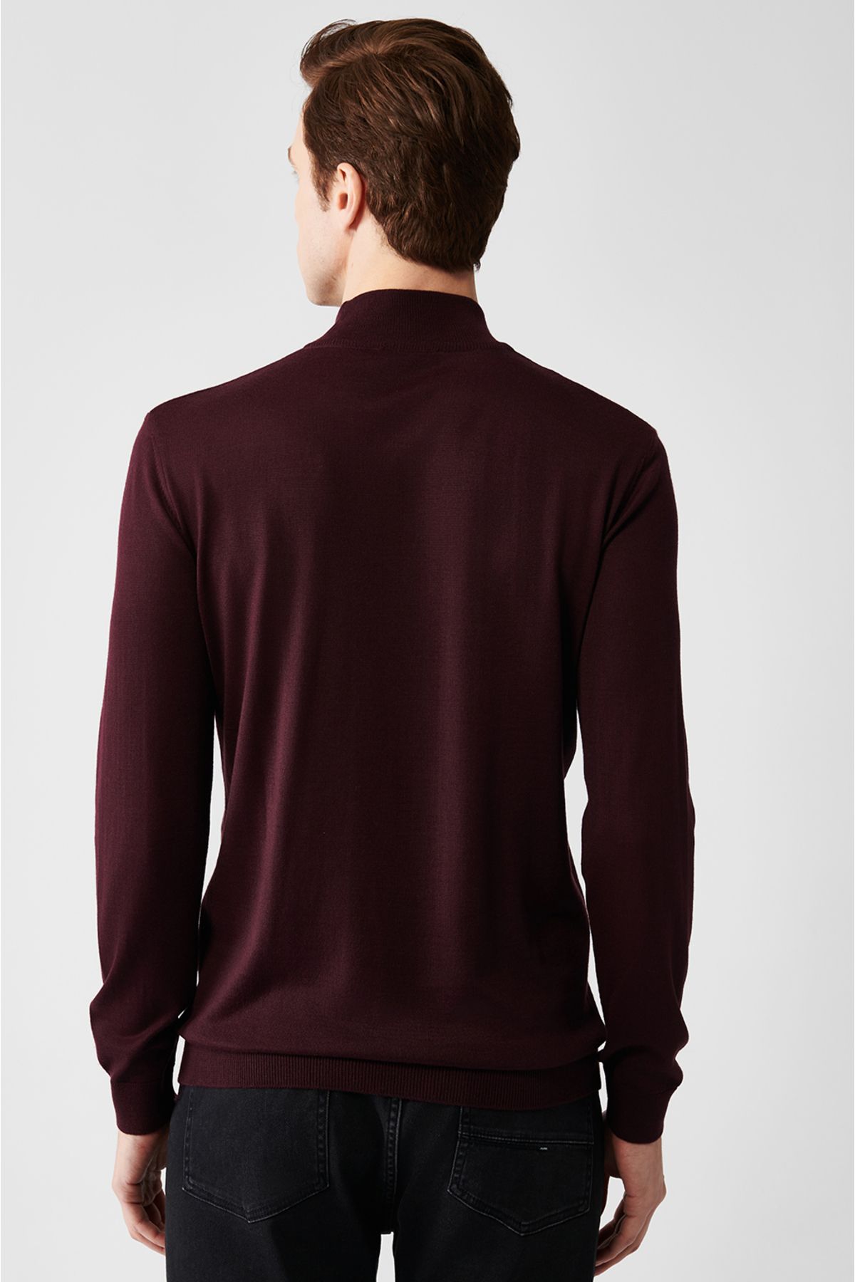 Avva-Men's Burgundy Half Turtleneck Wool Knitwear Sweater B 005015 4