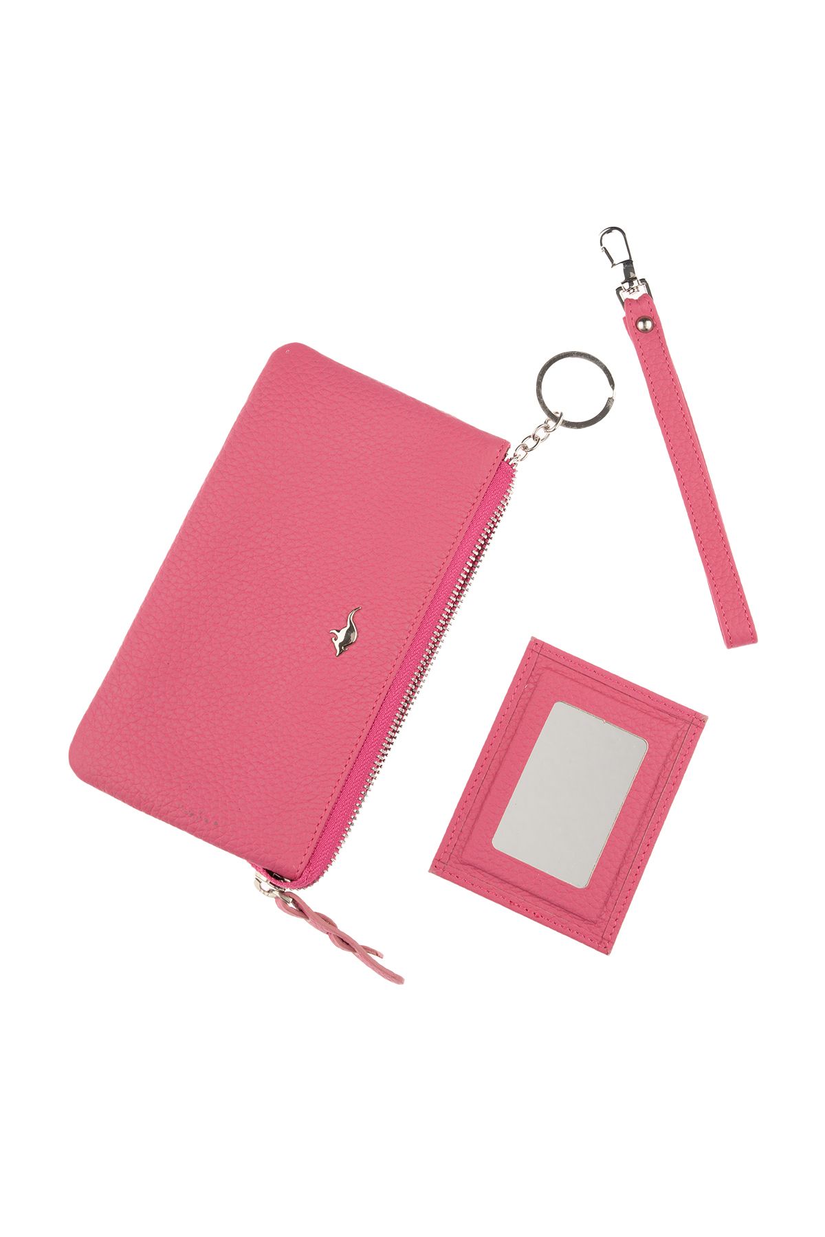 Cangurione-Fuchsia Genuine Leather Card Holder Portable Mirrored Wrist Strap Phone Wallet Women's Wallet Hand Bag 3